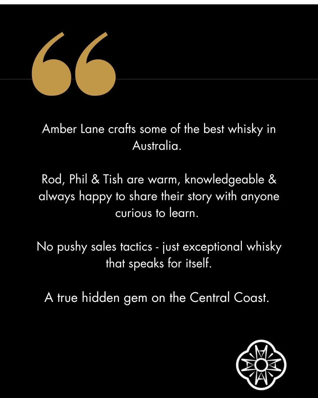 A huge thanks to Dave for his recent review of our Central Coast distillery...

We love receiving your feedback, so if you've enjoyed your Amber Lane whisky journey, leave us a Google review!

Keen to visit our distillery? Pop October 18 in your cale
