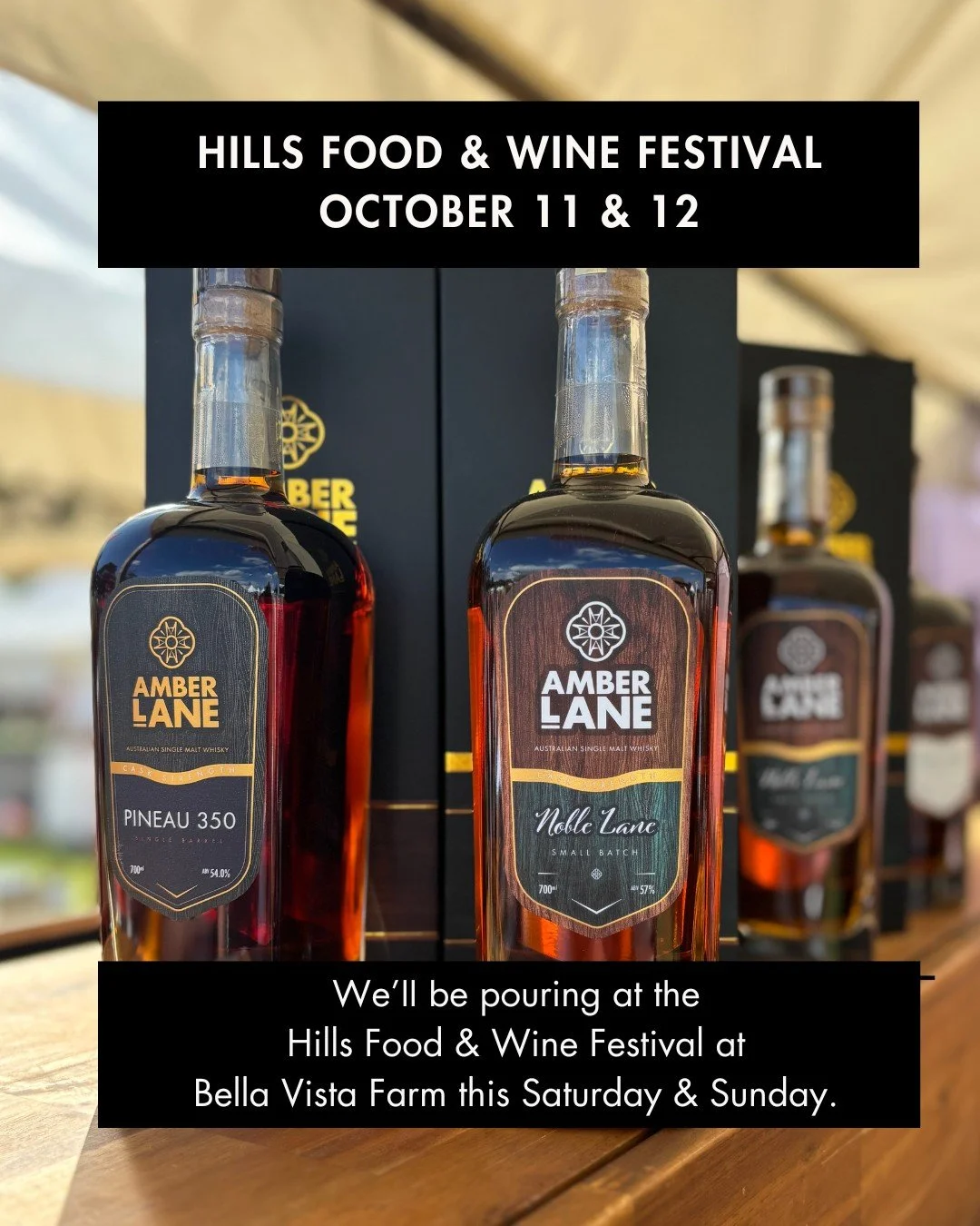 Keen to sip a dram in the spring sunshine? Then we've got the perfect event for you! 

Join our brand ambassadors Lucas, Krishna &amp; Garth at the Hills Food &amp; Wine Festival at Bella Vista Farm this Saturday &amp; Sunday from 11am - 6pm.

Enjoy 