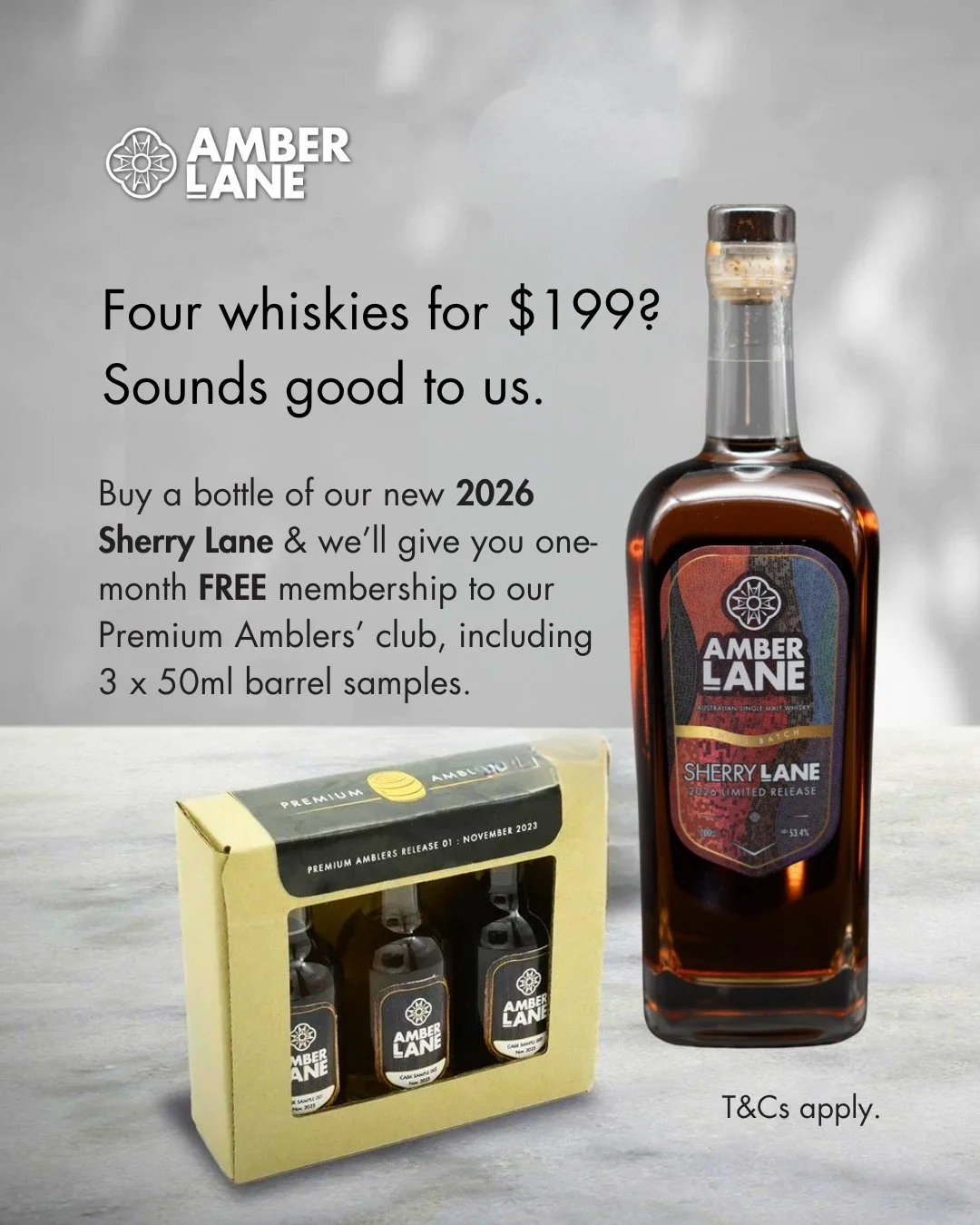 Need another reason to add a bottle of our new 2026 Sherry Lane to your whisky shelf? We've got three of them 🥃🥃🥃

When you buy a full size bottle of our limited release 2026 Sherry Lane whisky, we'll give you one month membership to our Premium A