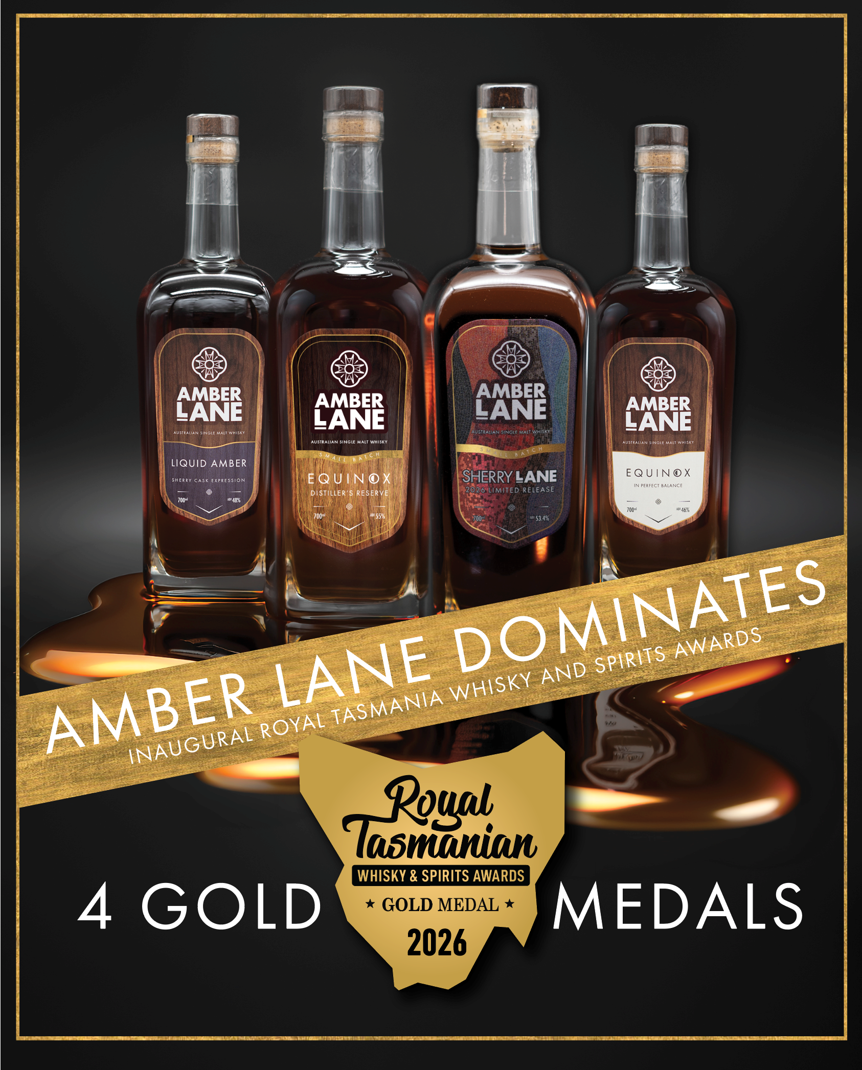 AMBER LANE SCORES FOUR GOLD MEDALS AT ROYAL TASMANIAN WHISKY AWARDS 