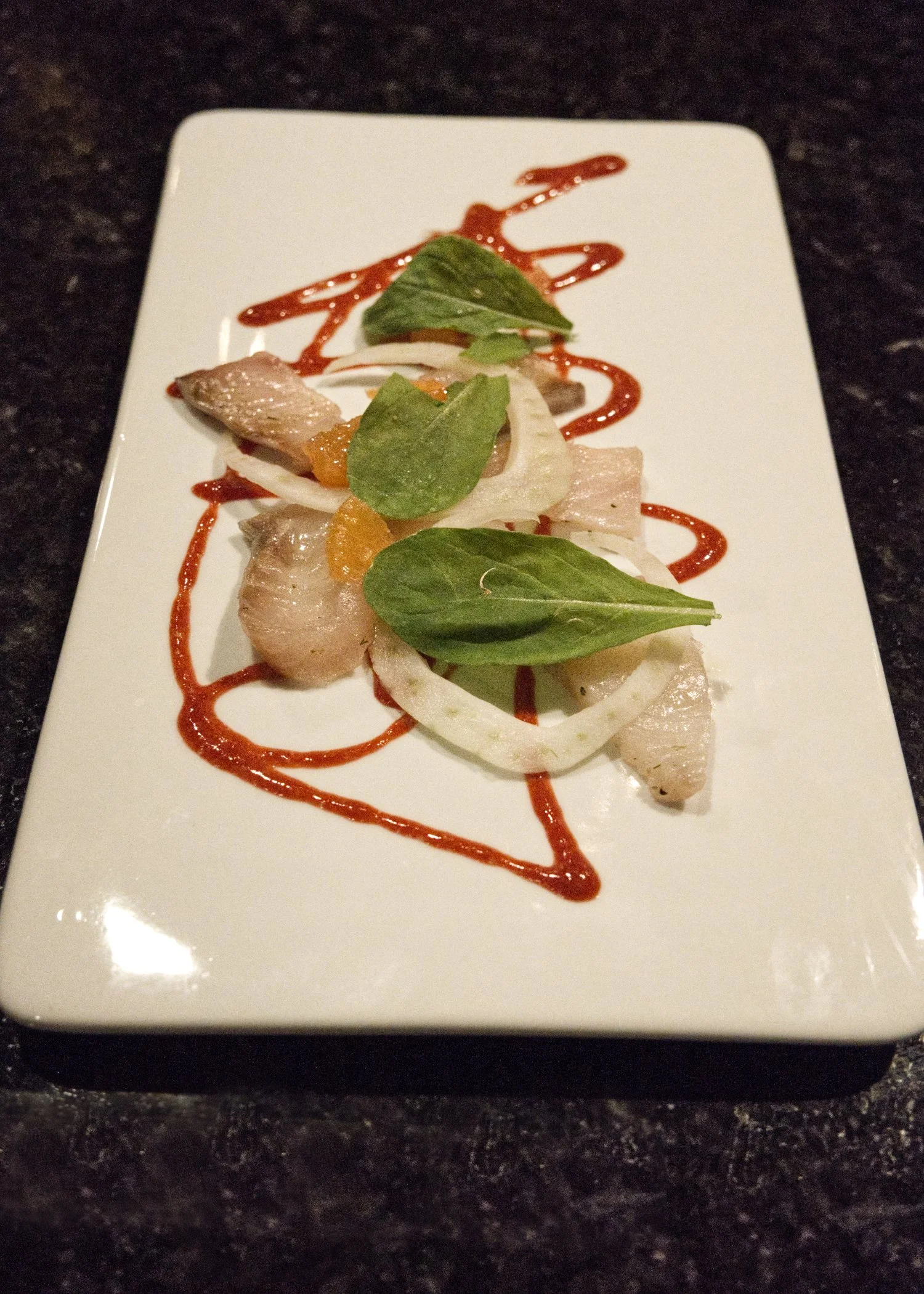 45th parallel distillery aquavit cured white fish, fennel, blood orange