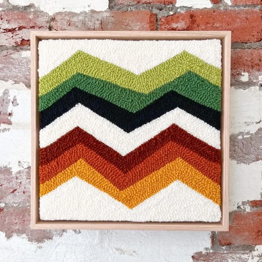 Framed textile art abstract geometric rainbow.JPG