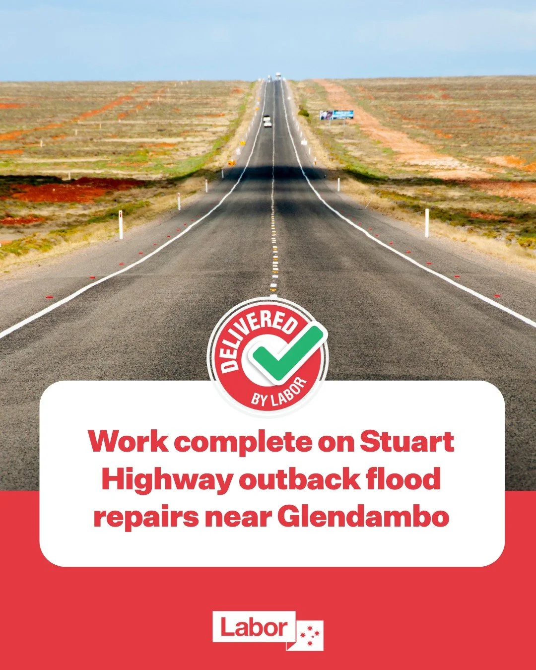 A 1.5km section of the Stuart Highway north of Glendambo is now safer and more resilient after major upgrades to pavement, drainage and shoulders. 

After heavy rain and flooding caused significant damage and road closures in 2022, there&rsquo;s been