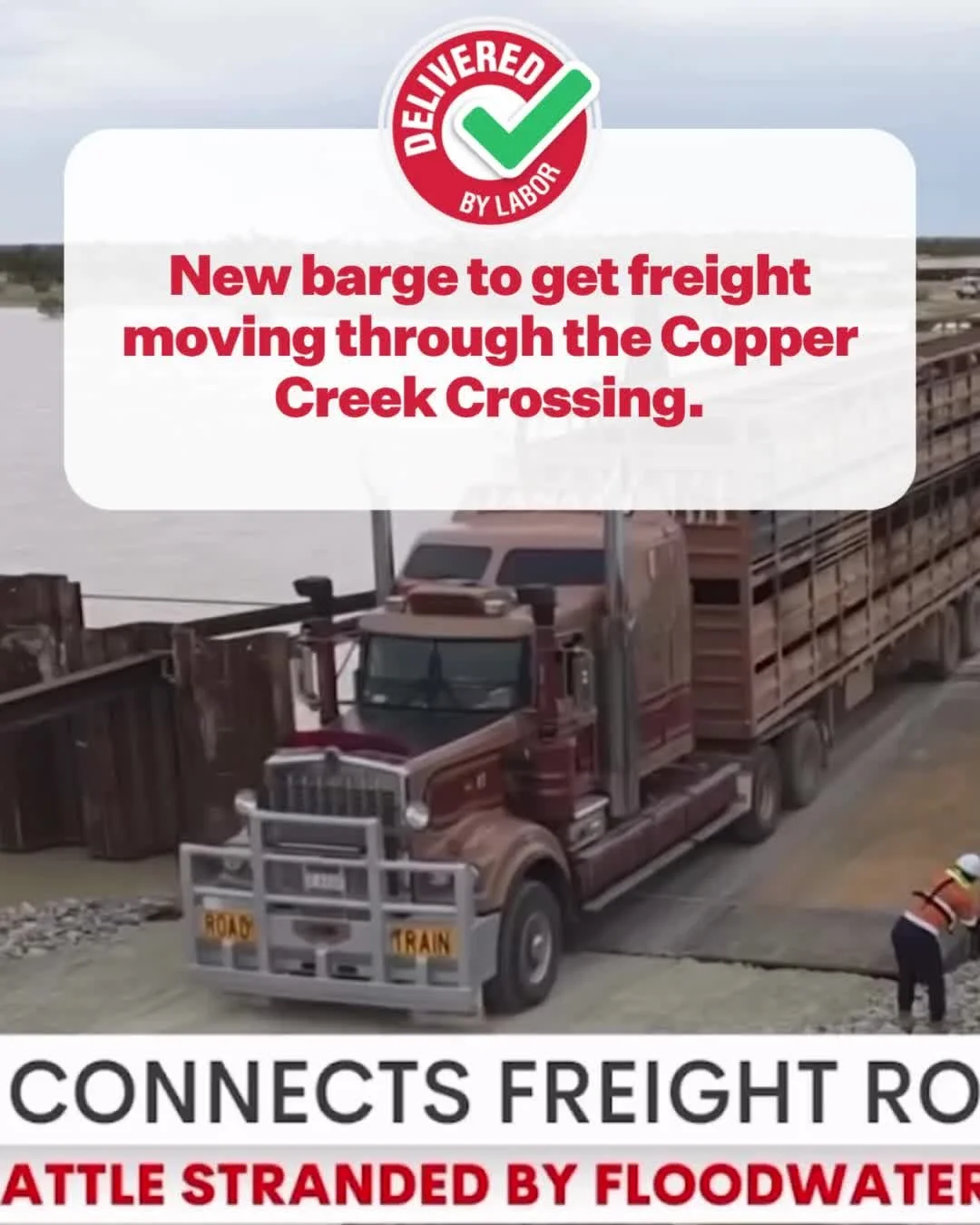 The Federal and South Australian governments have invested $27.4 million in a new barge to ensure safe and reliable transport for livestock, goods and tourism at Cooper Creek. 

It&rsquo;s great to see trucks and goods moving and communities reconnec