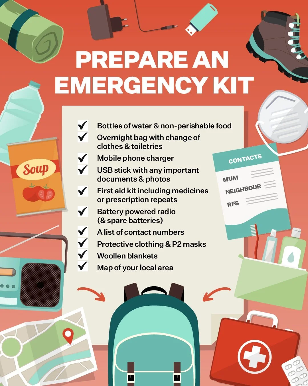 With fire danger season well underway, it&rsquo;s important to make sure you and your family are prepared. 

Having an emergency kit ready to go means less stress if a bushfire hits. Make sure you&rsquo;re prepared in case you need to leave your home