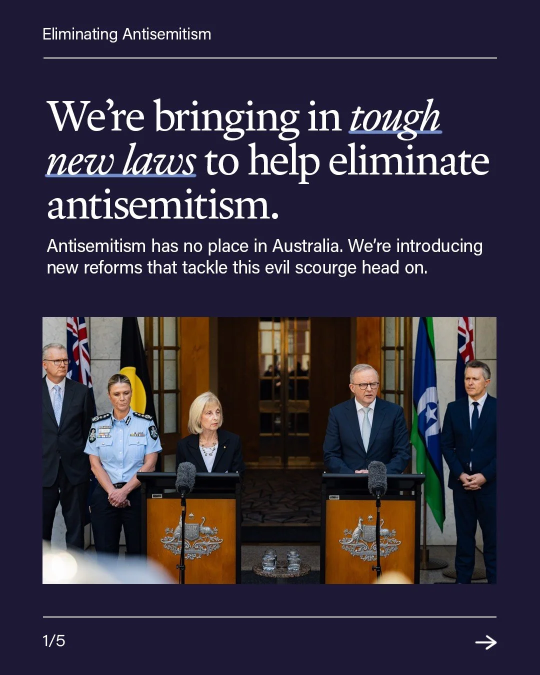 There is no place for antisemitism in Australia. 

The violence and hatred we saw in Bondi on Sunday night is an evil scourge and we will eradicate it. 

That&rsquo;s why we&rsquo;re bringing in new laws to protect Jewish Australians and crack down o