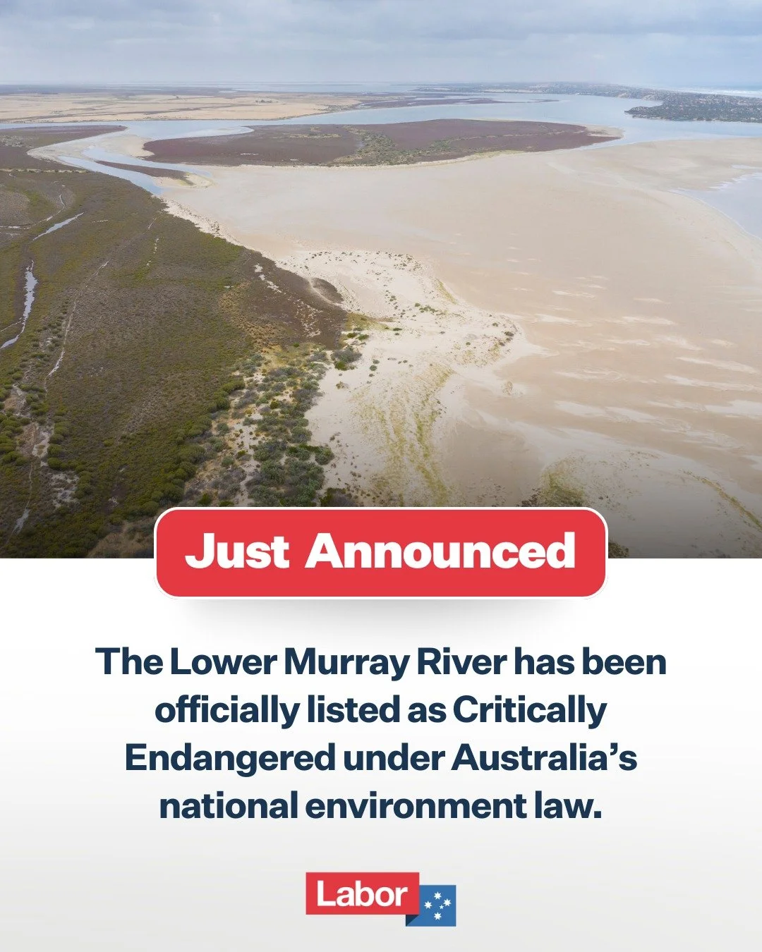 Today marks a turning point for the health of one of Australia&rsquo;s most iconic ecosystems. The Lower Murray River has been officially listed as critically endangered under Australia&rsquo;s national environment law. 

This listing will ensure str