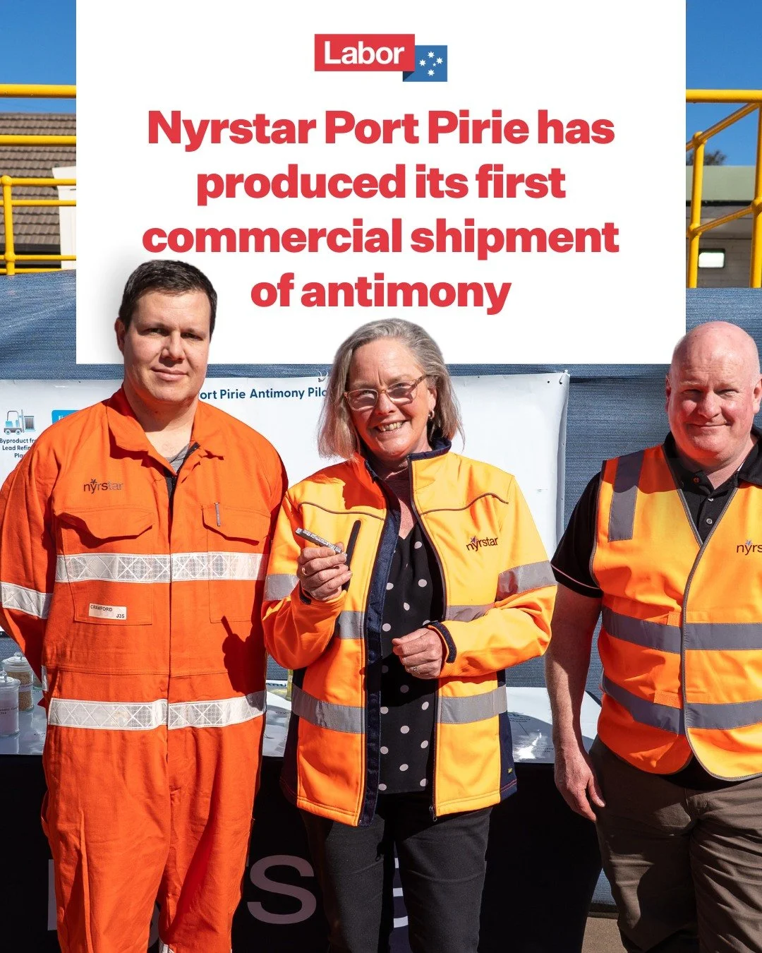 Today marks an important landmark for Australia&rsquo;s sovereign manufacturing capacity with the first commercial-grade shipment of antimony leaving Nyrstar&rsquo;s Port Pirie smelter.

This facility has seen rapid progress since I visited the pilot