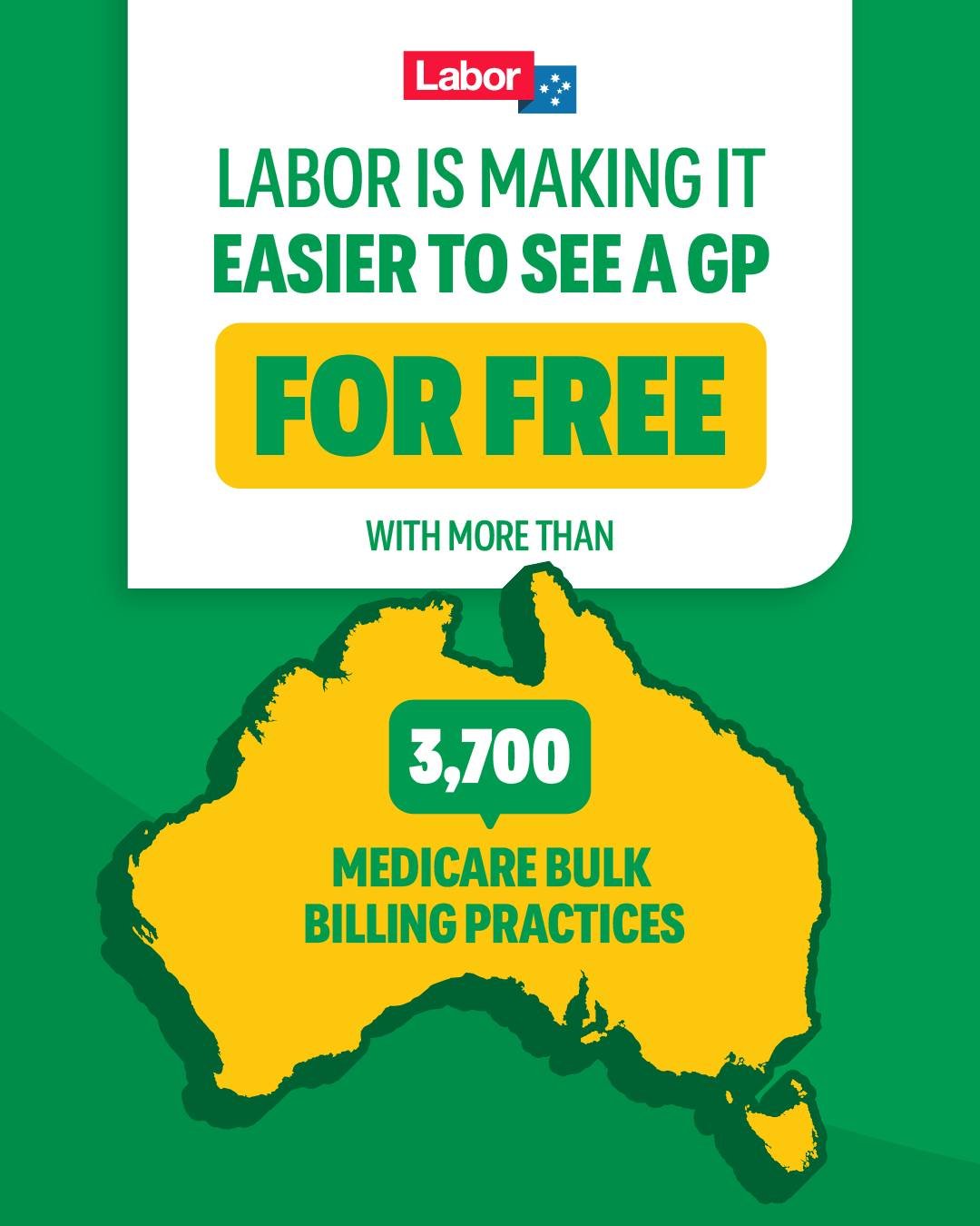 Across Australia, more than 3,700 GP clinics are now bulk billing every patient. That includes more than 30 regional South Australian practices that have made the switch since Labor&rsquo;s changes came into effect last year.

We&rsquo;ve also introd