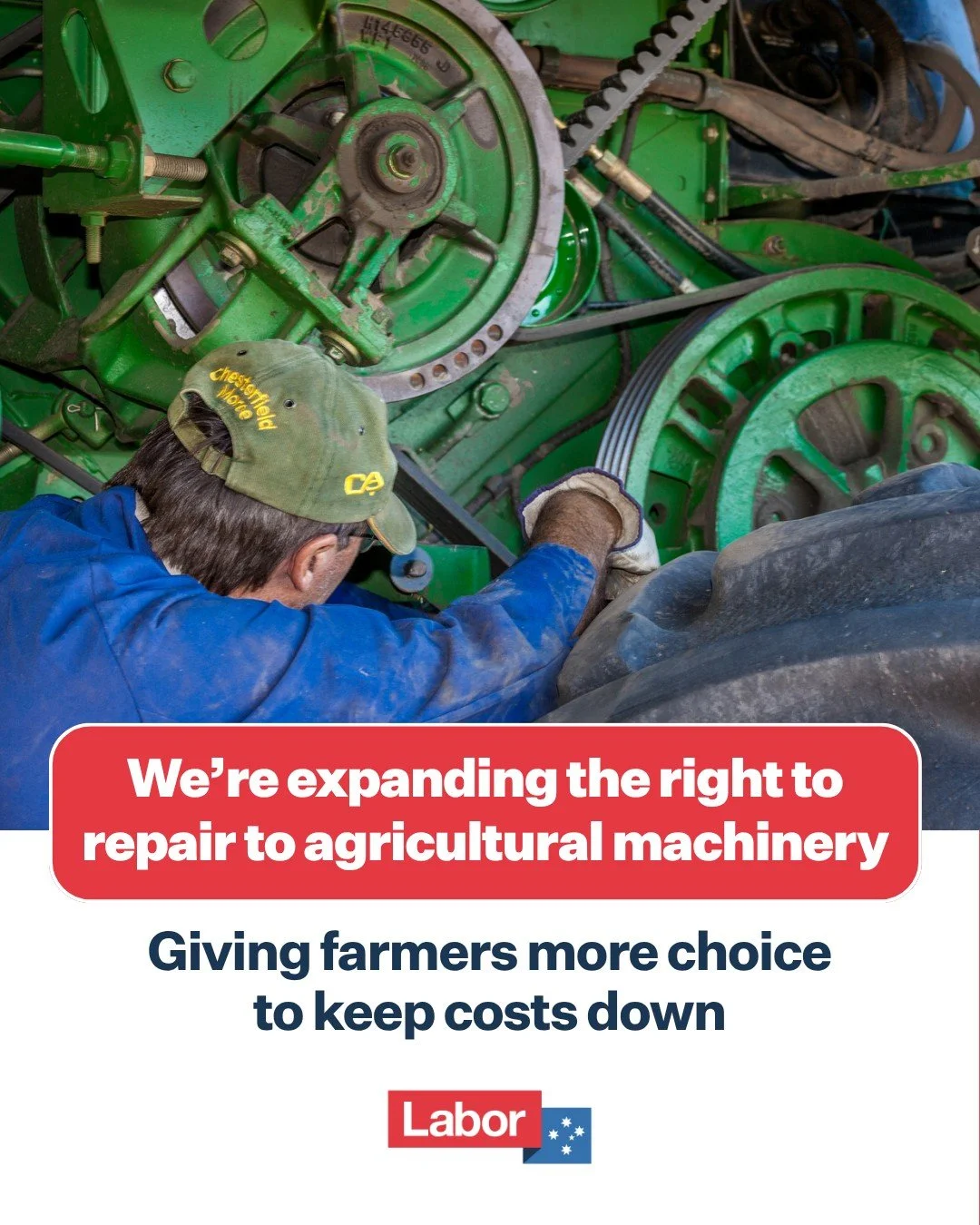 We're expanding Right to Repair to agricultural machinery. 

Farmers deserve affordable, competitive repair options, especially when every hour of downtime during planting and harvest counts. These reforms will give farmers genuine choice about who s
