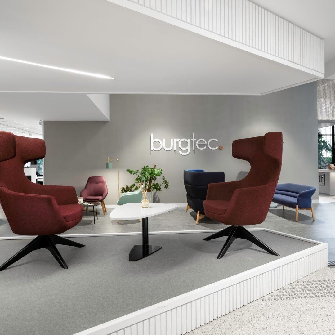BURGTEC SHOWROOM // A showroom finished predominantly in moody grey hues highlighting Burgtec's warm &amp; brightly coloured products. 📸 @Burgtec Canberra Showroom. The stunning and vibrant showroom was recently nominated as a finalist in the 2022 M