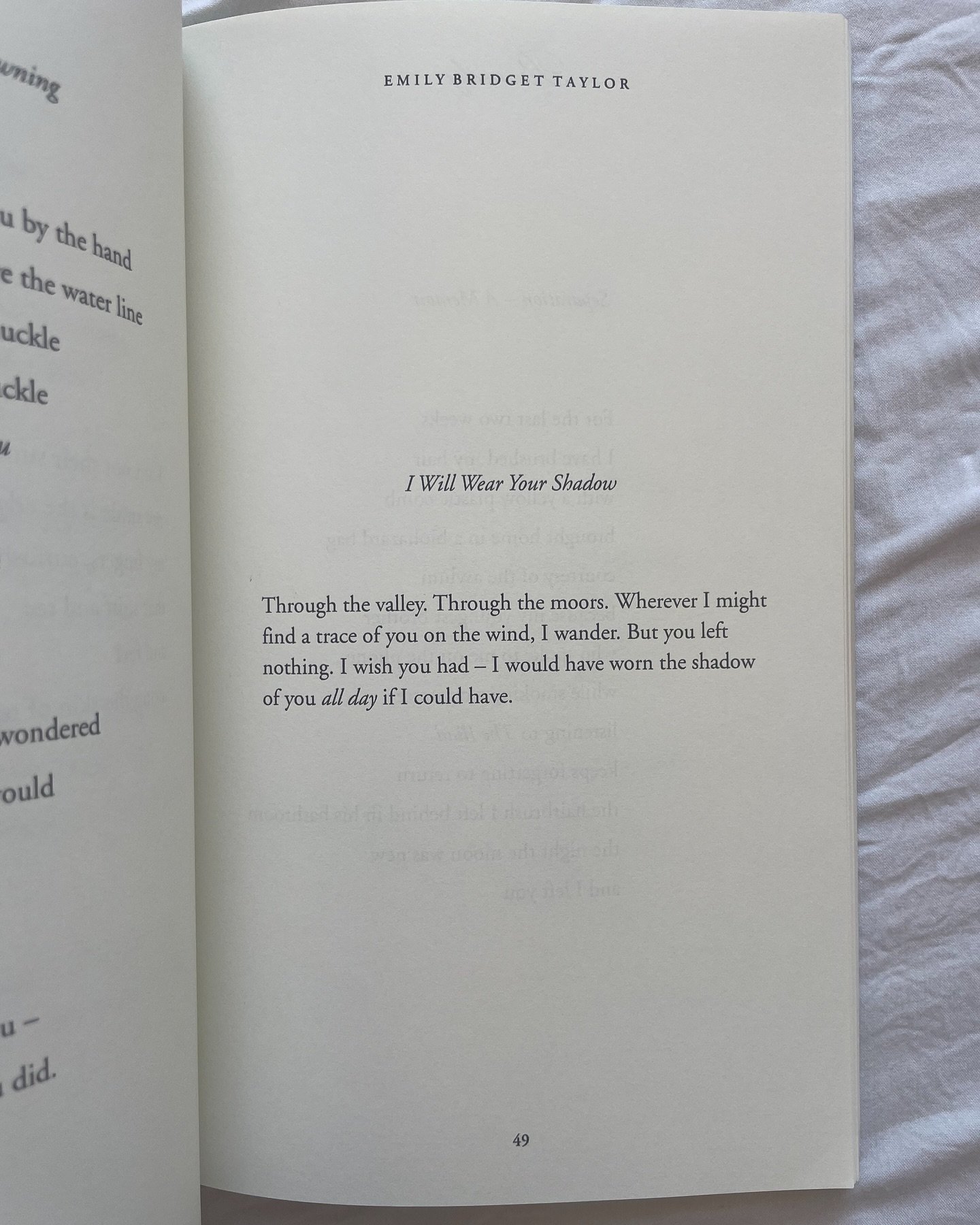 I Will Wear Your Shadow 🤍

Poem by @emilybridgettaylor from the book Remedy &mdash; available on Amazon now🦢

🖤

#poems #poetry #poem #poetrycommunity #bookish #readersofinstagram #bookstagram #booktok #poetrylovers #poetrycommunity #poetryofinsta