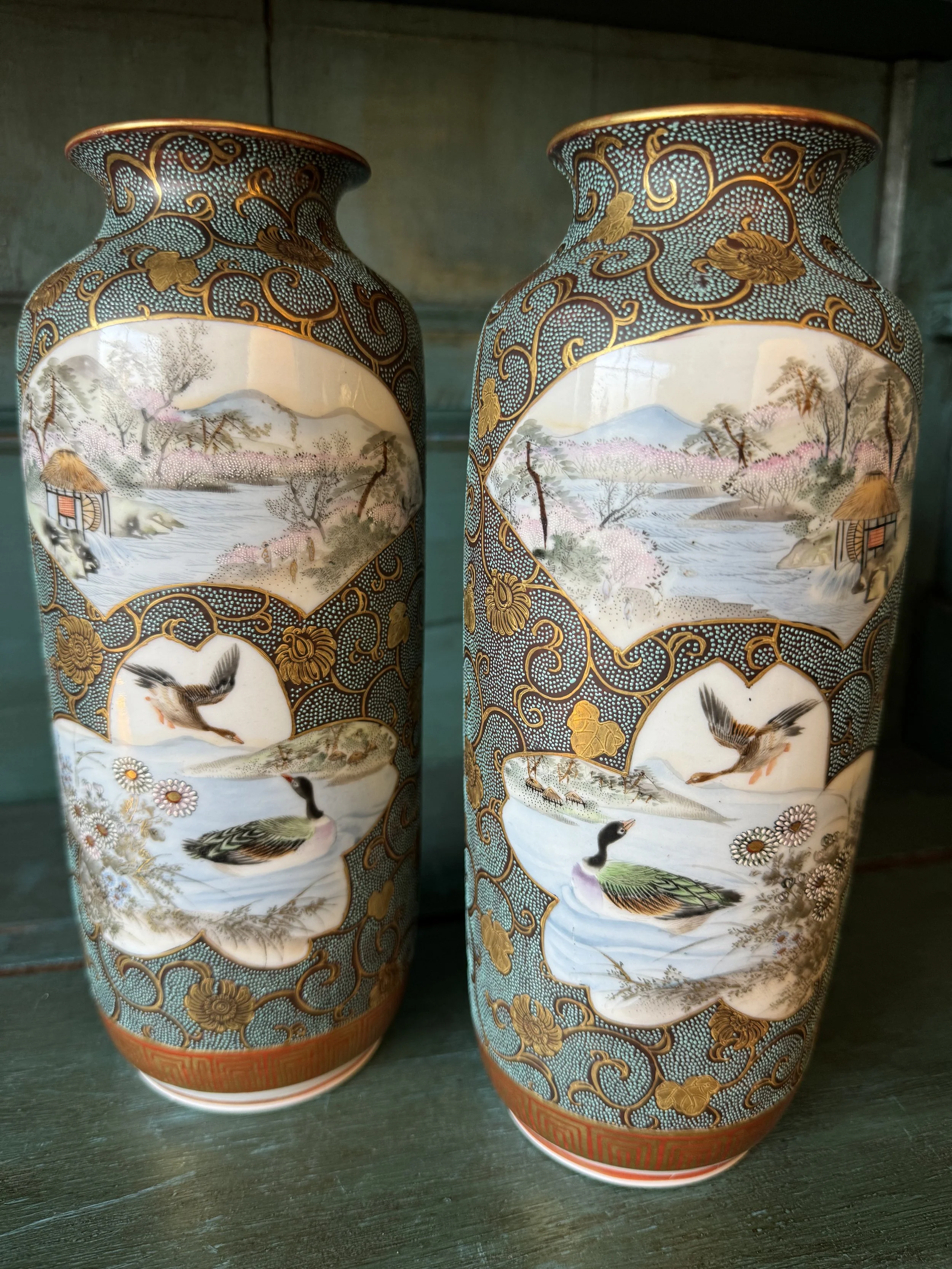 This is a picture of a pair of very finely painted Kutani Japanese porcelain vases c1880.