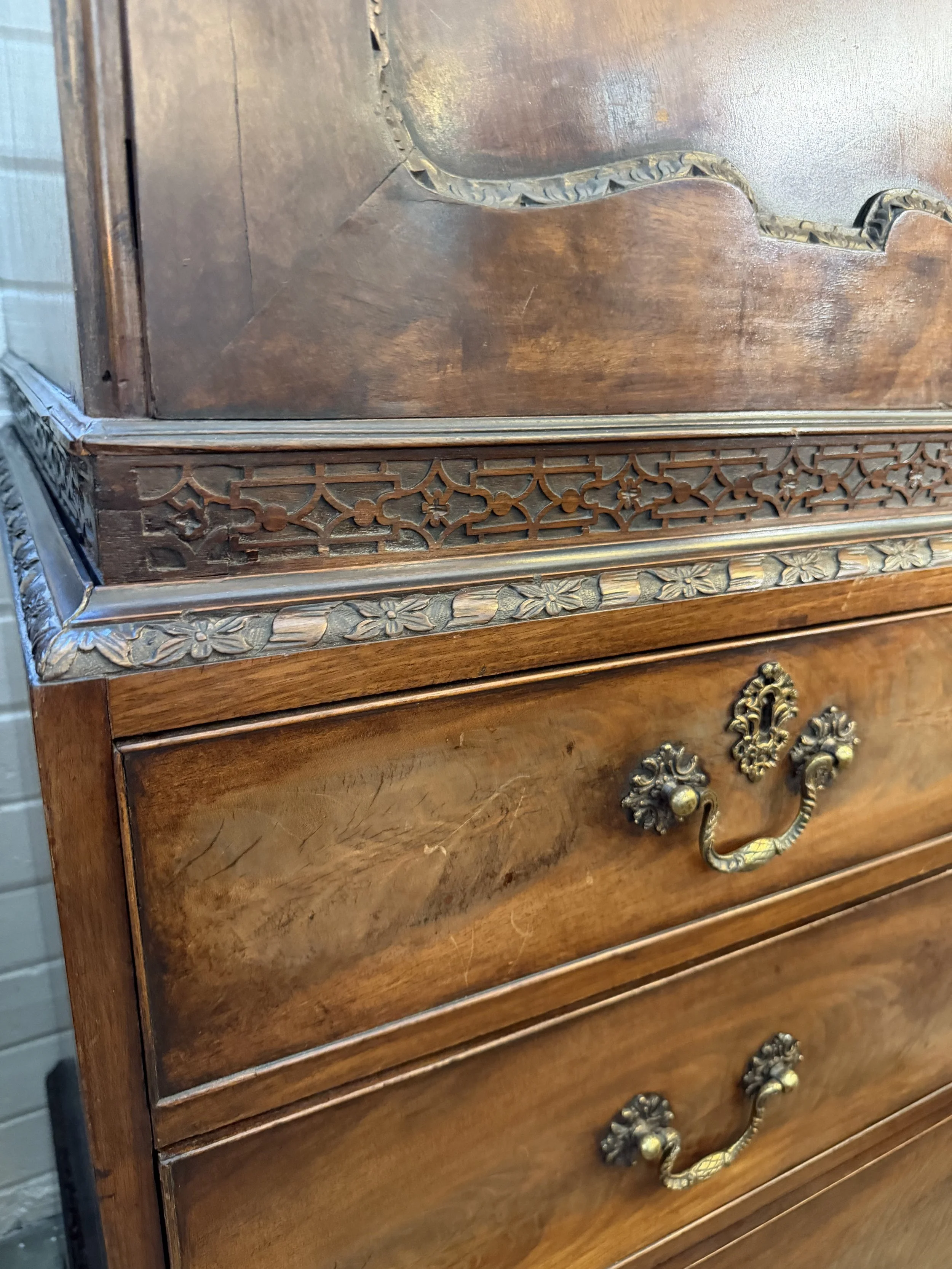 This is a picture of a very handsome George II period Cuban mahogany dwarf wardrobe with its original metalware in the manner of Giles Grendey c1750.