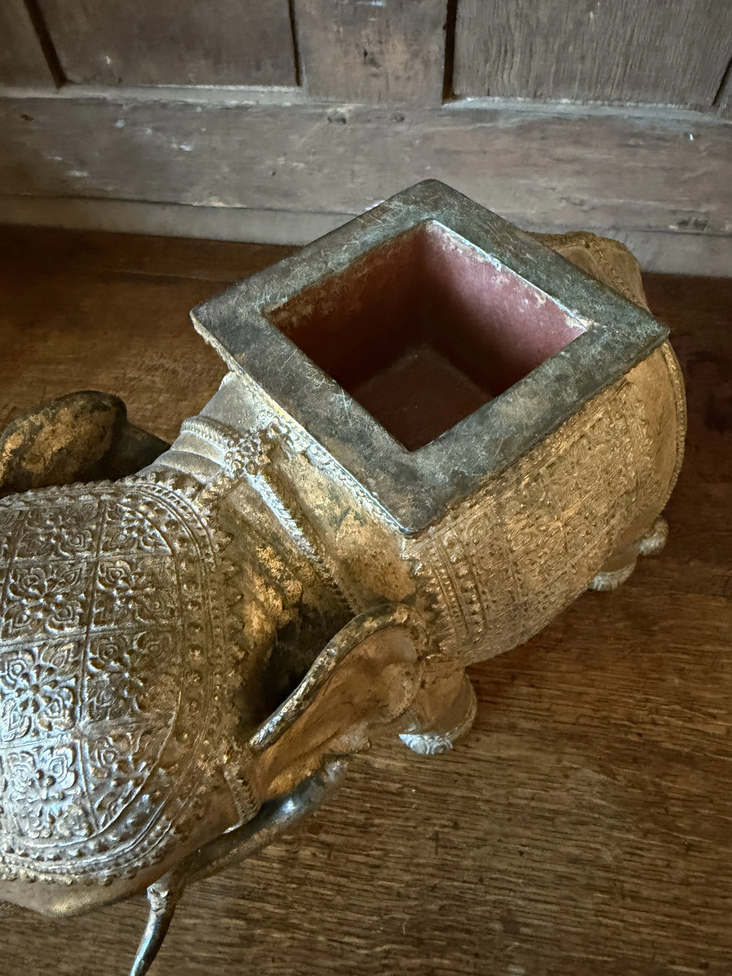This is a picture of a fabulously decorative late 19th century gilt bronze elephant.