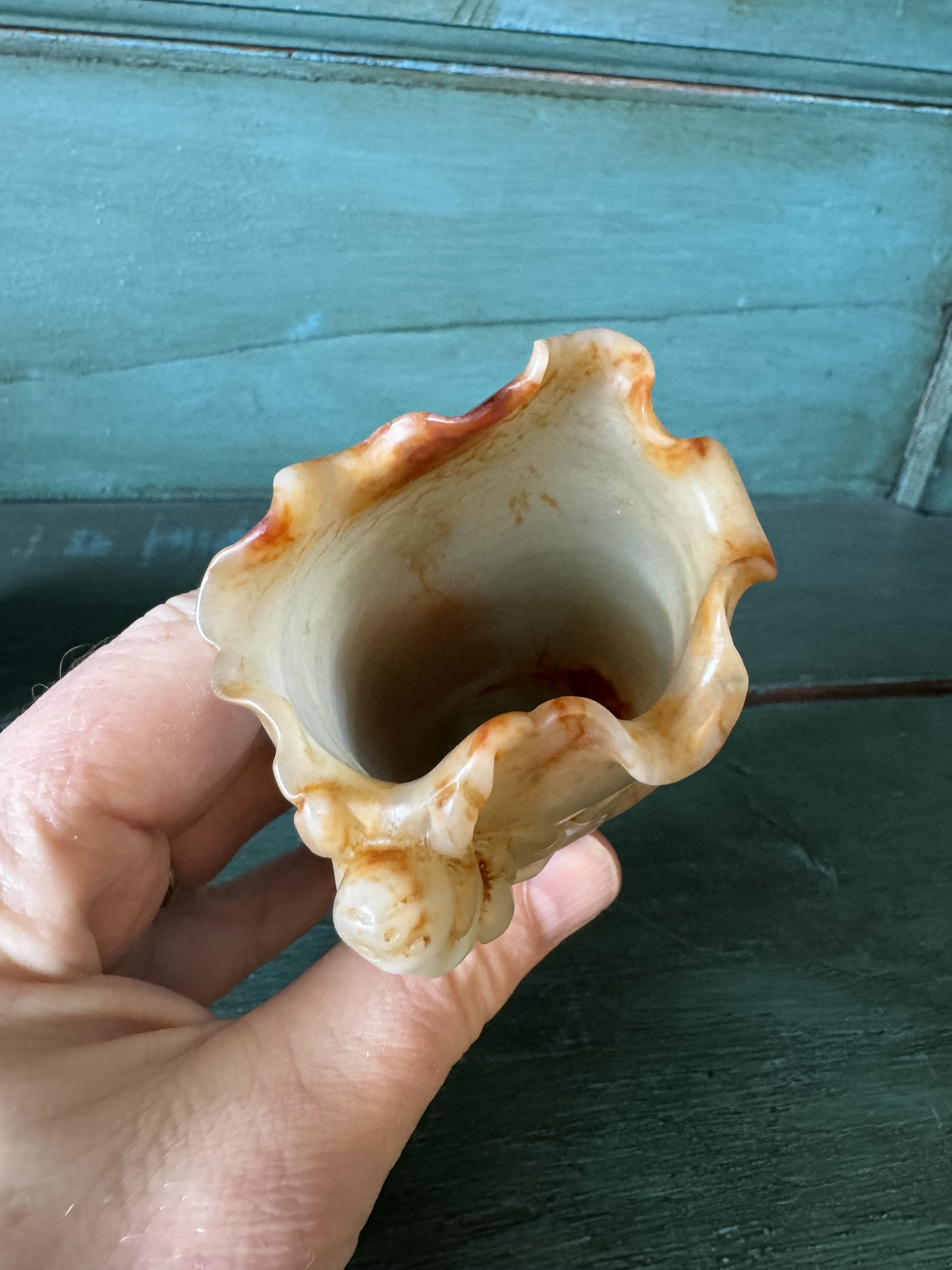 This is a picture of a very beautiful and finely carved antique 19th century Chinese jade brush washer.