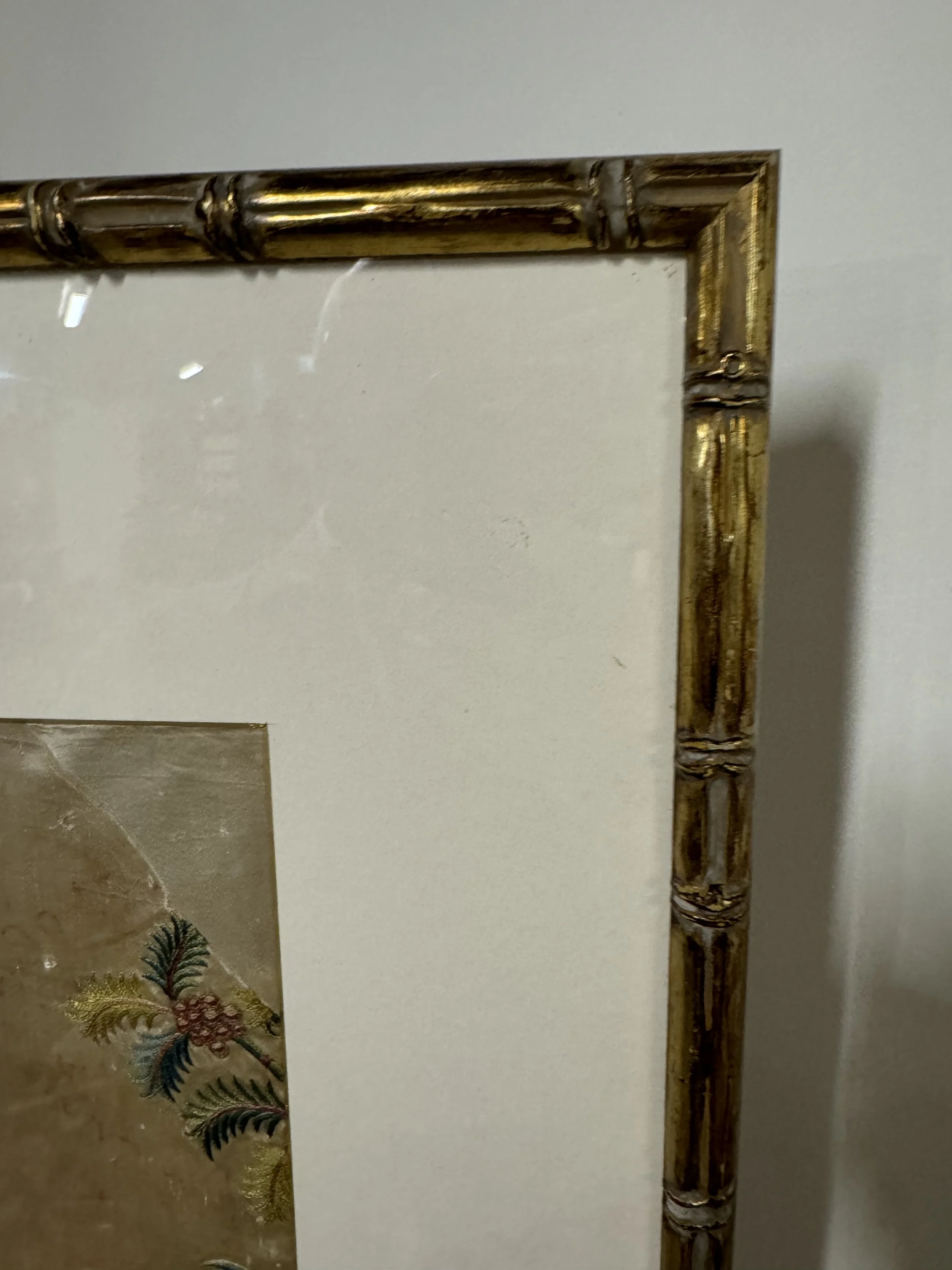 This is a picture of a very finely worked piece of framed late 18th century Chinese silk embroidery.