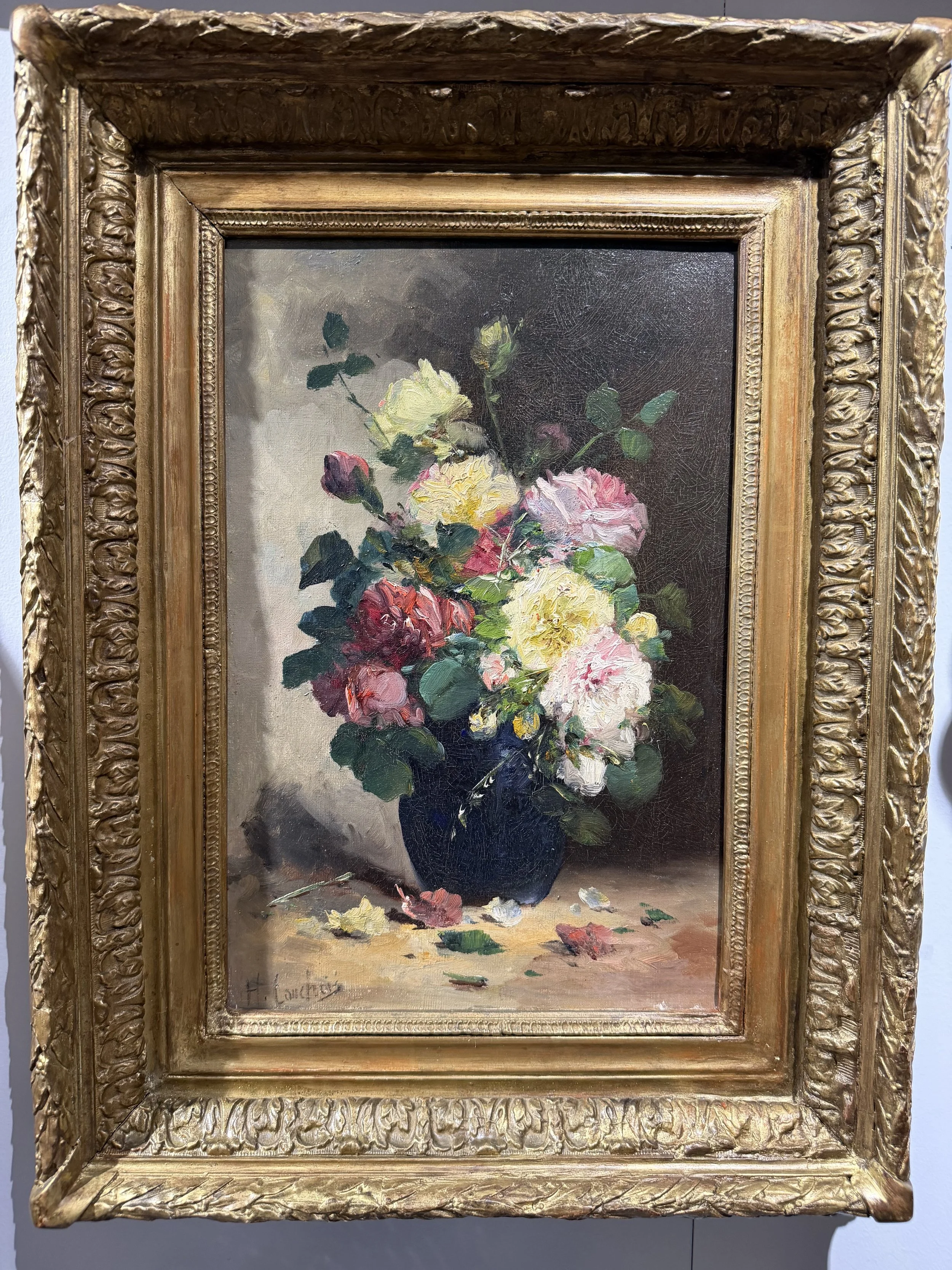 This is a picture of a fabulous oil on canvas of roses c1900 by French artist Eugène Henri Cauchois.