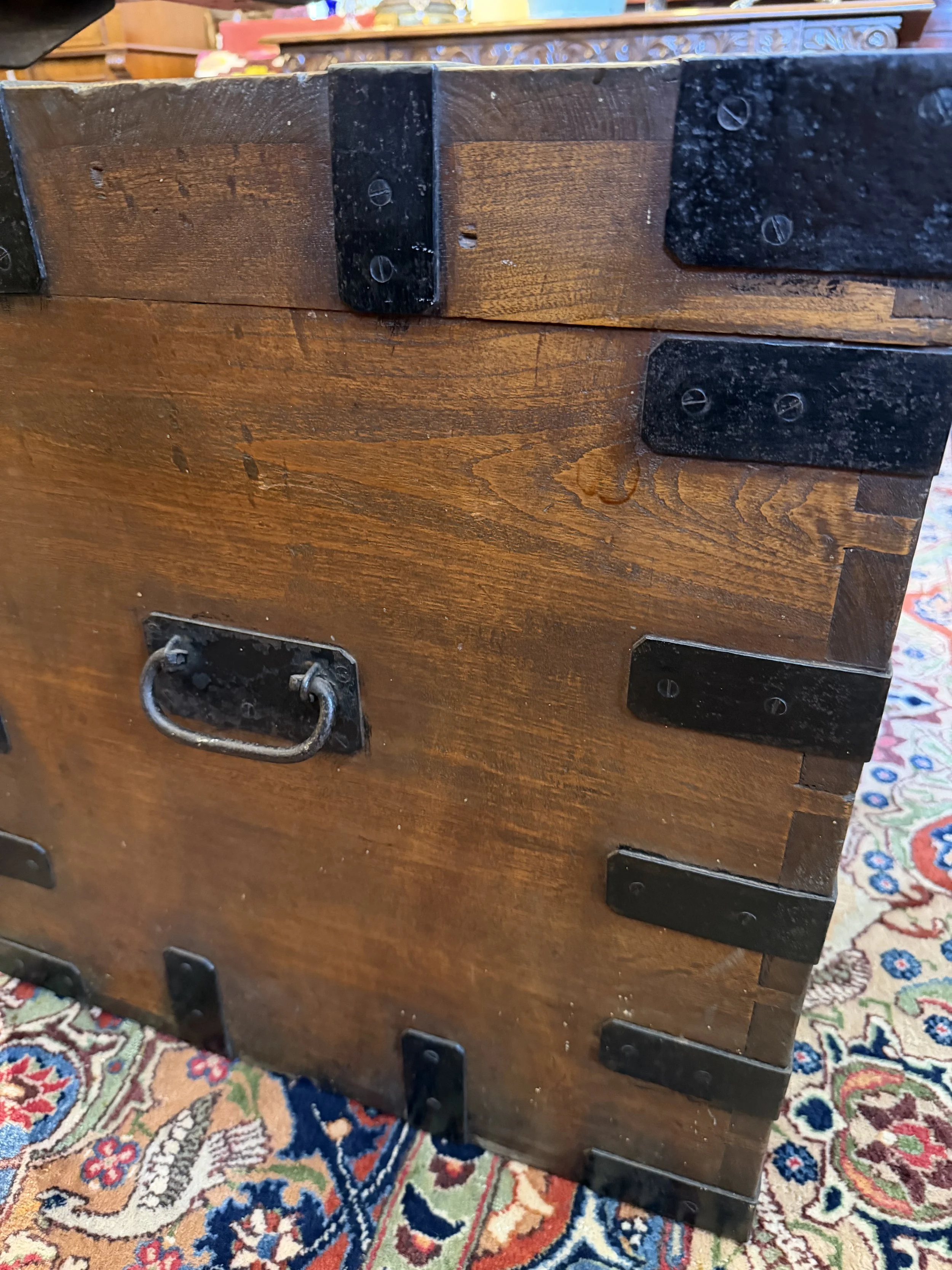 This is a picture of a very useful 19th century teak iron bound chest c1870.