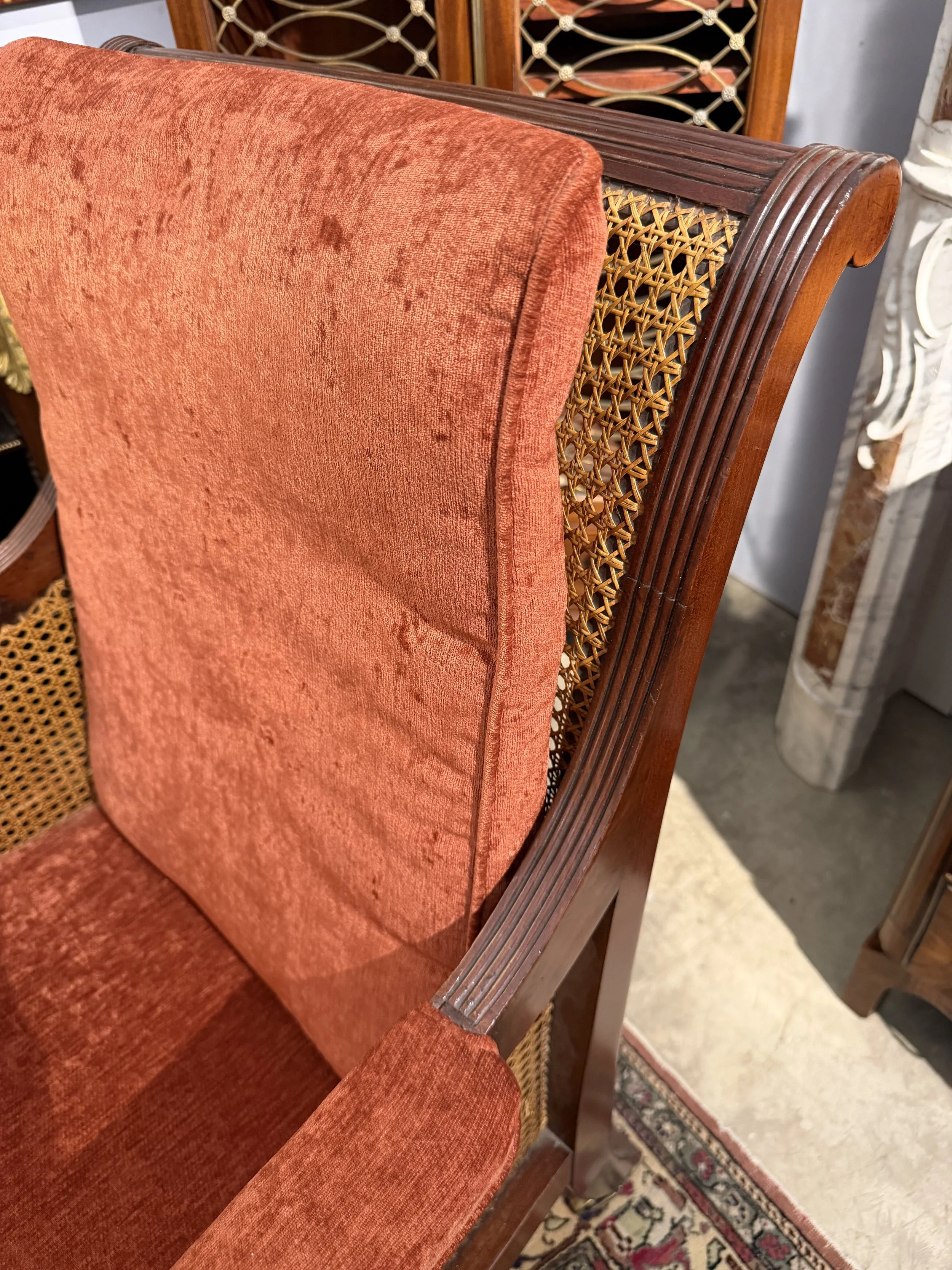 This is a picture of a very comfortable caned mahogany Georgian library armchair c1800.