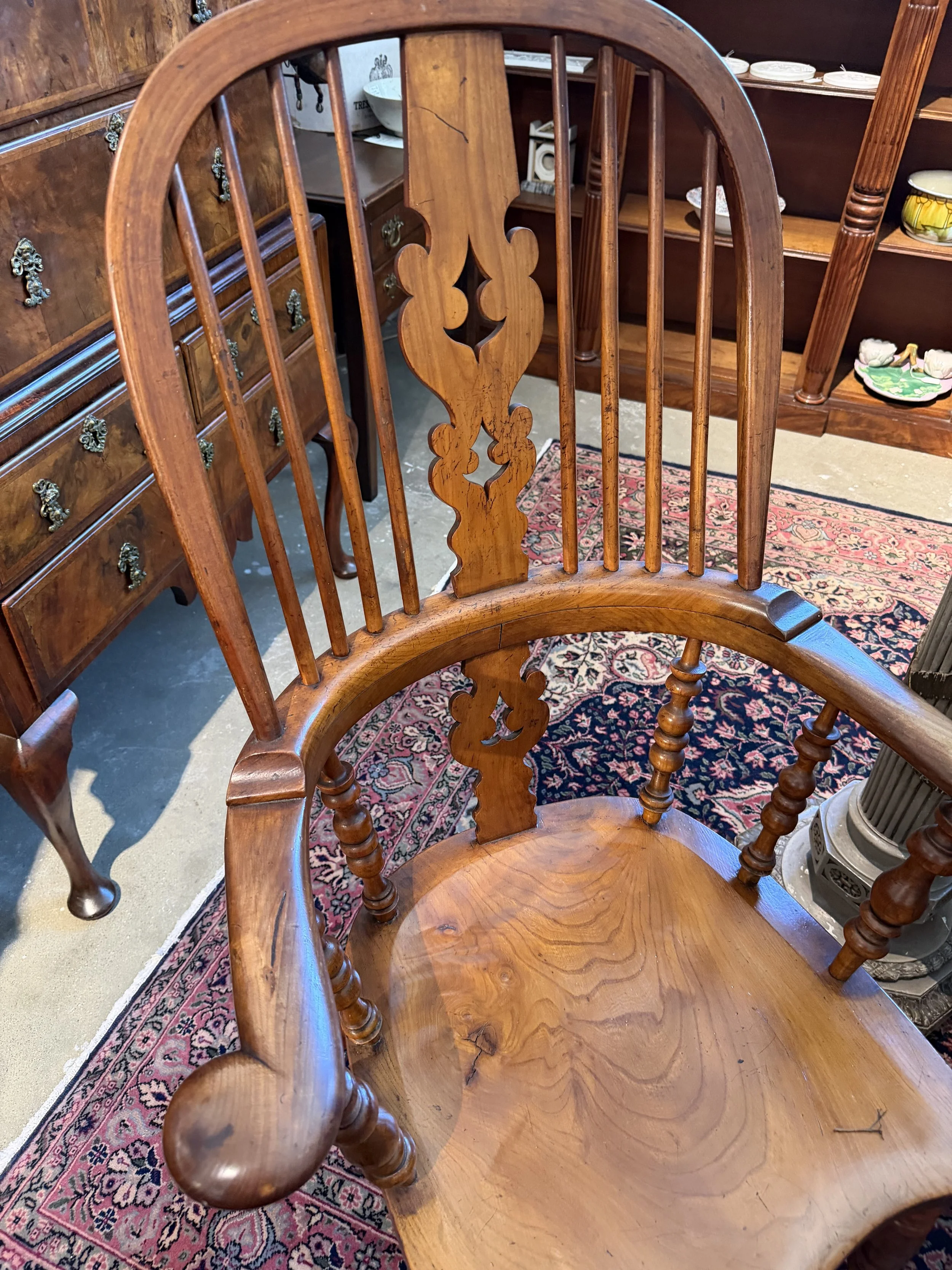 This is a picture of a fabulous mid 19th century elm and fruitwood Windsor armchair from Yorkshire.