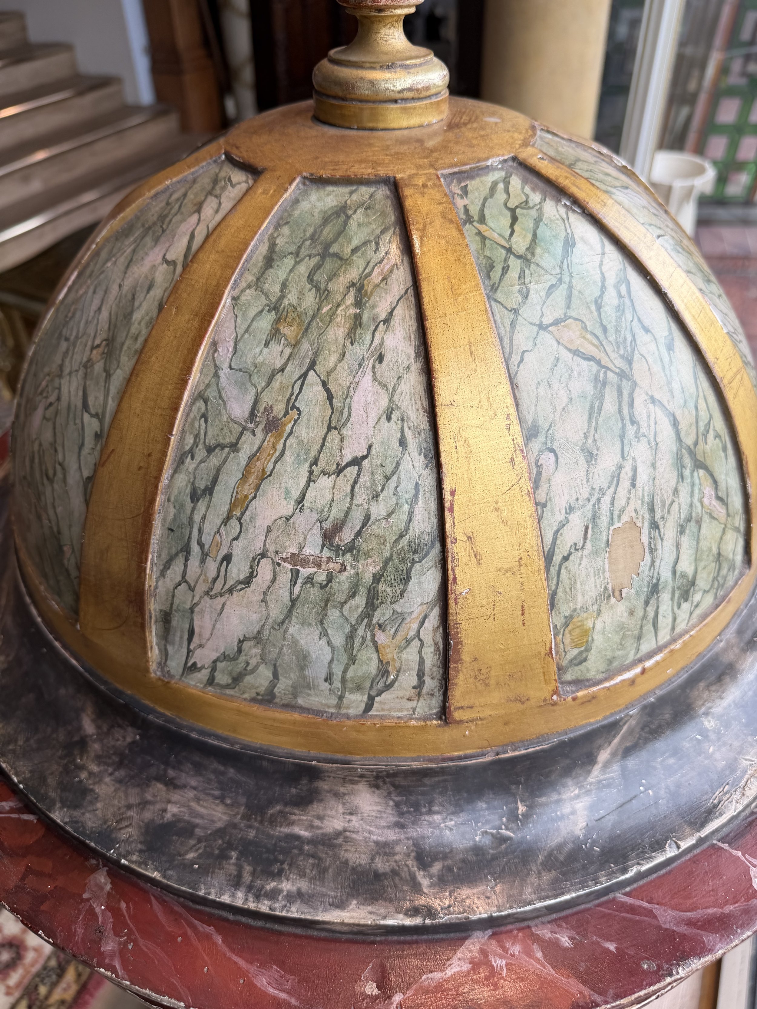 This is a picture of a large and wonderfully decorative early 19th century Grand Tour Italian marbled tempietto with a silvered bronze frieze depicting Phydia’s Parthenon frieze.