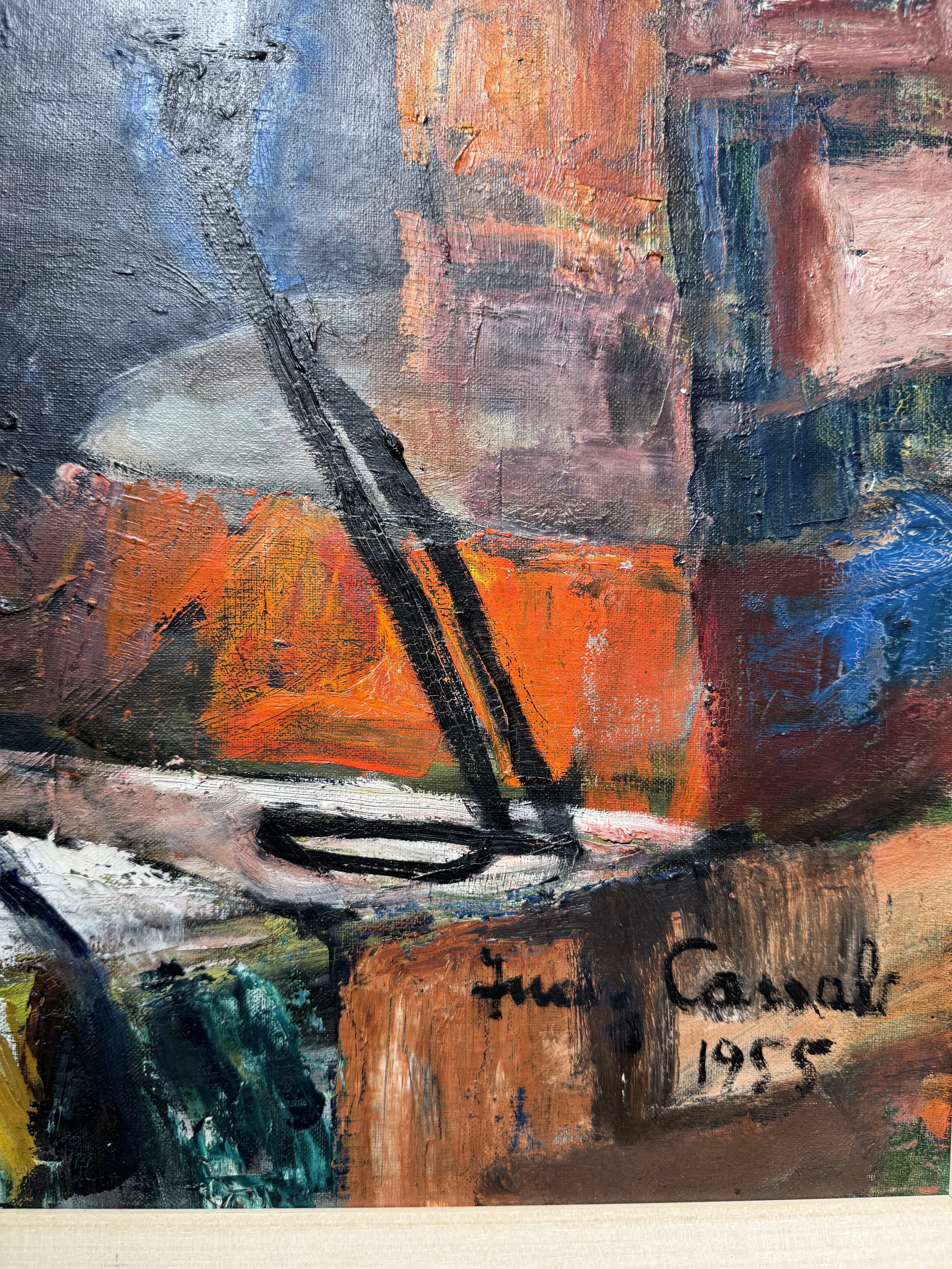 This is a picture of a still life oil painting on canvas dated 1955 by Australian artists Judy Cassab.