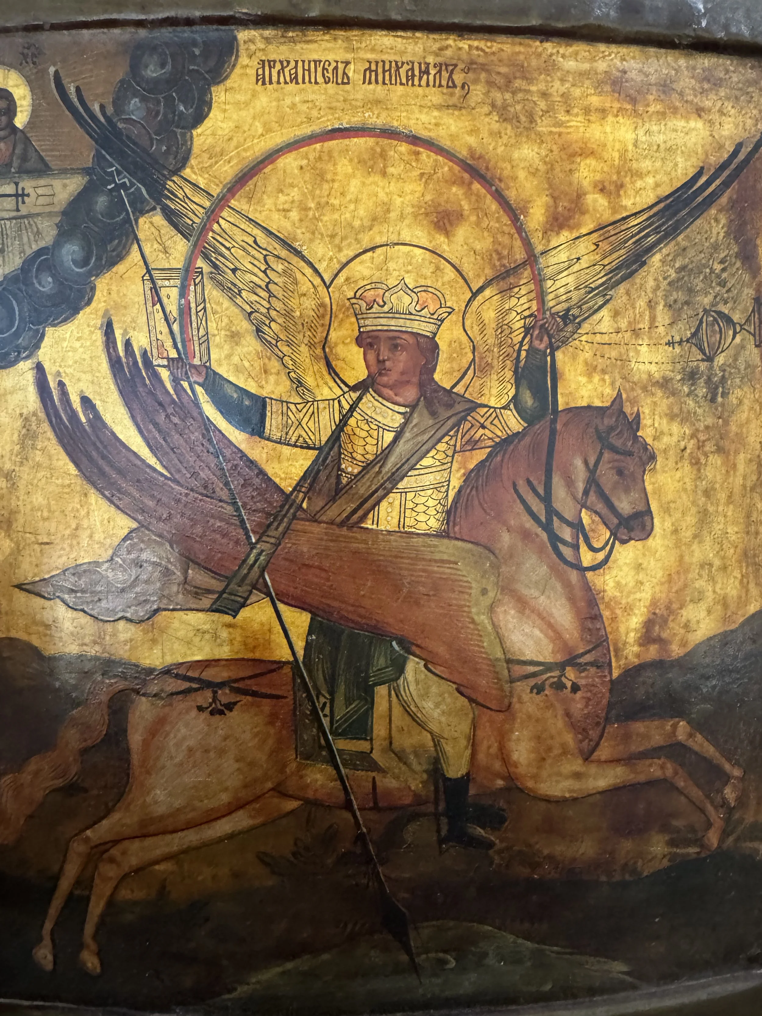 This is a picture of an antique early 19th century Russian icon of ‘Saint Michael Archistrategos, Archangel of the Apocalypse.
