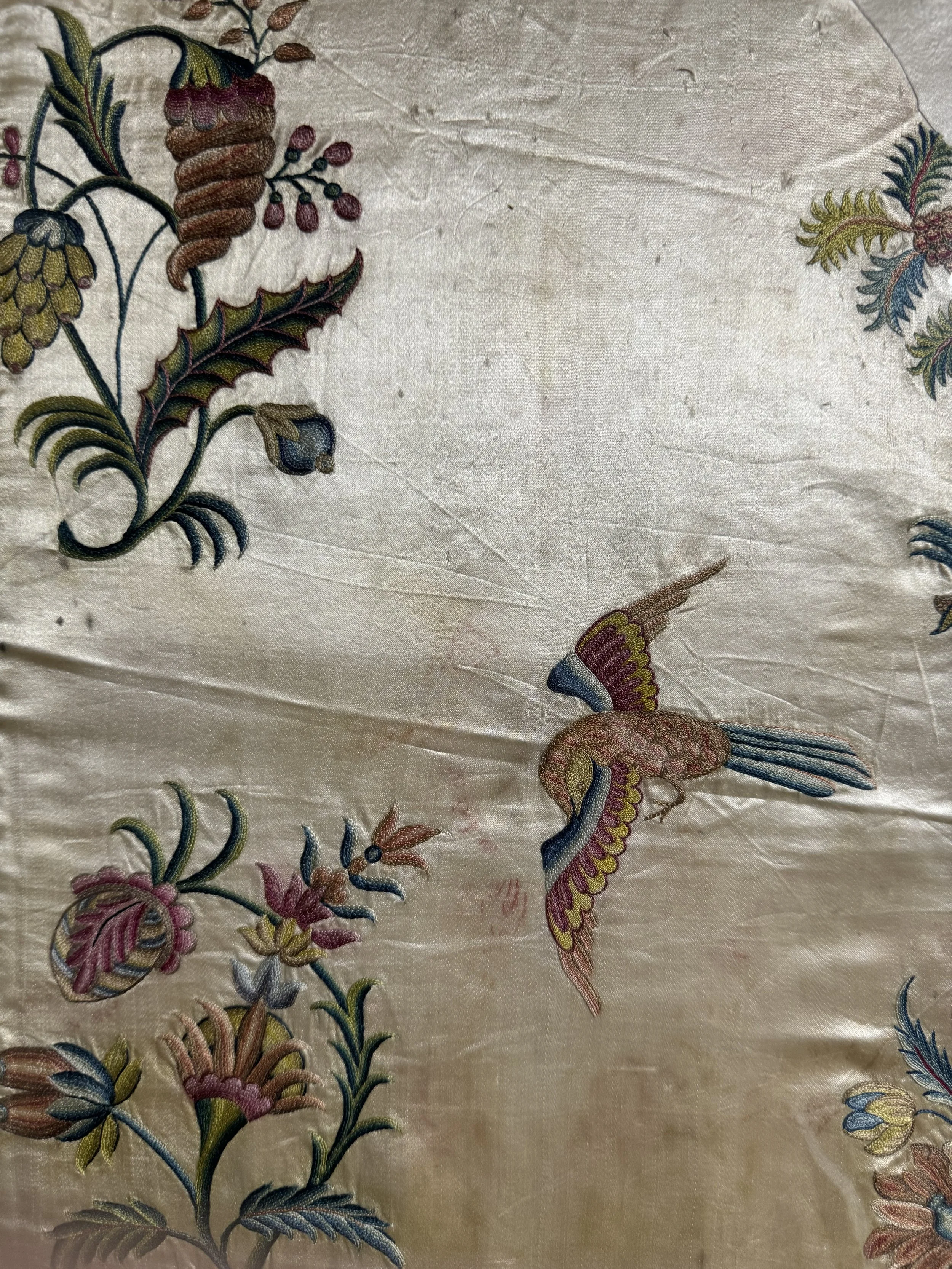 This is a picture of a very finely worked piece of framed late 18th century Chinese silk embroidery.