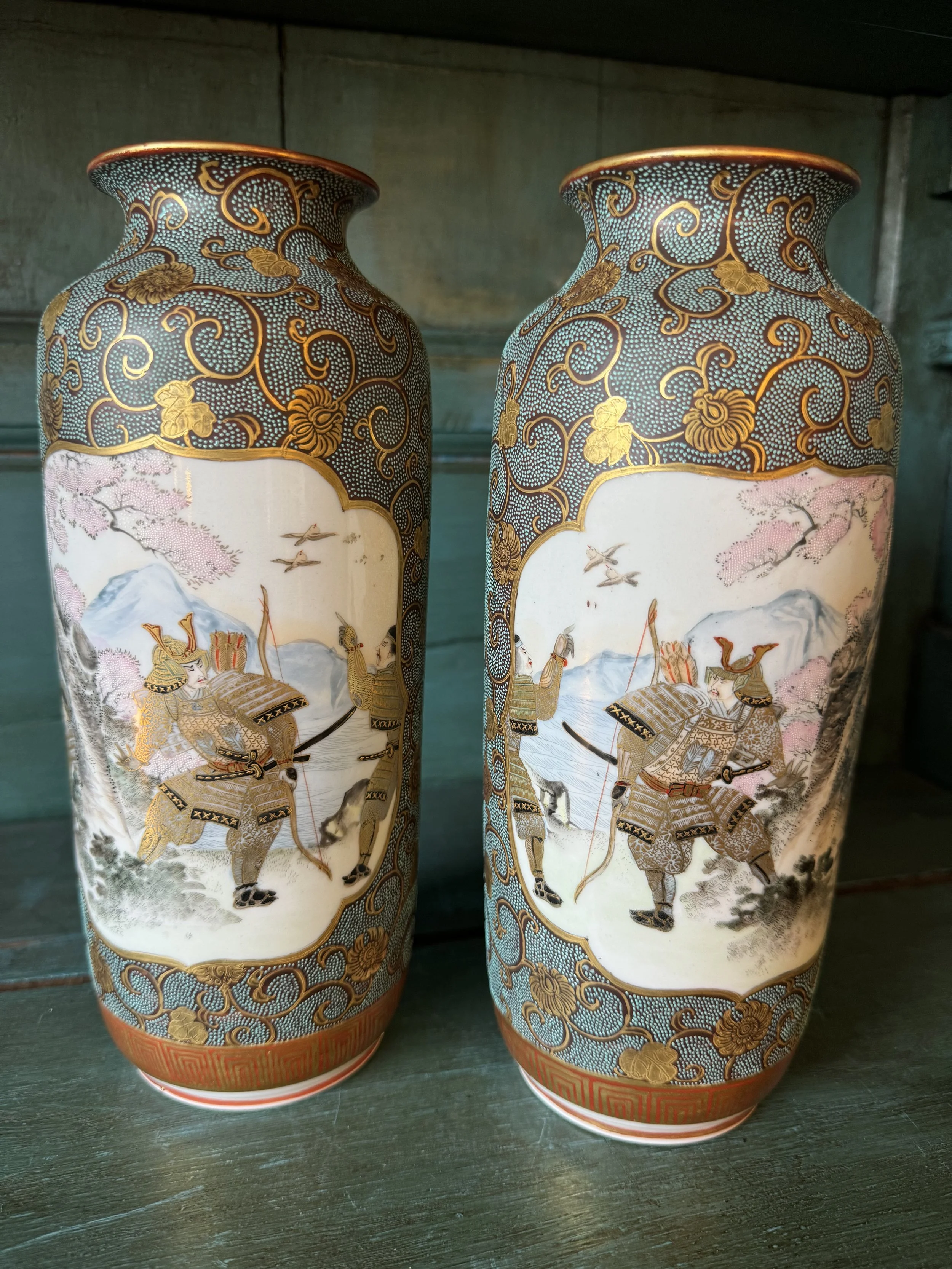 This is a picture of a pair of very finely painted Kutani Japanese porcelain vases c1880.