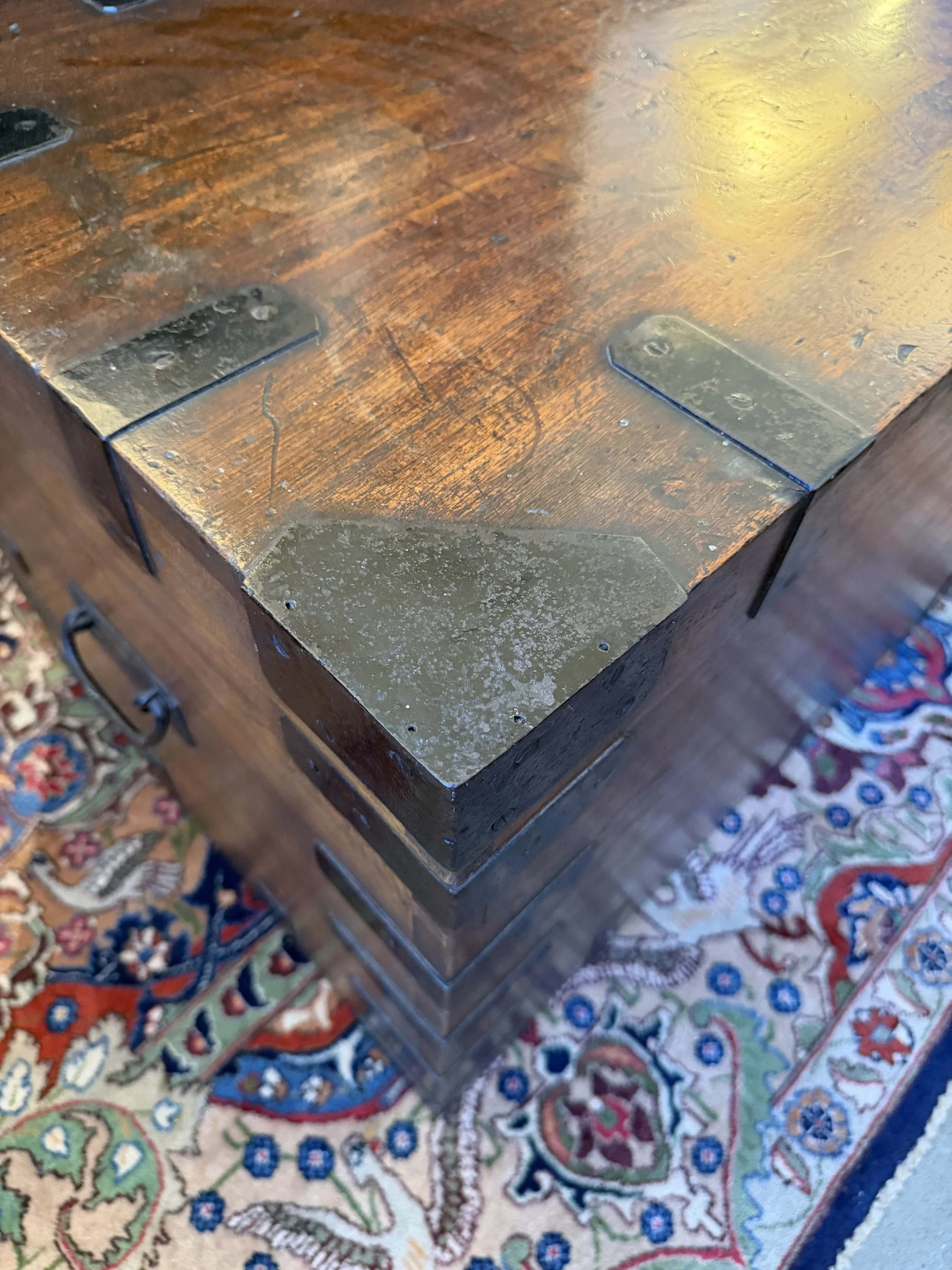 This is a picture of a very useful 19th century teak iron bound chest c1870.