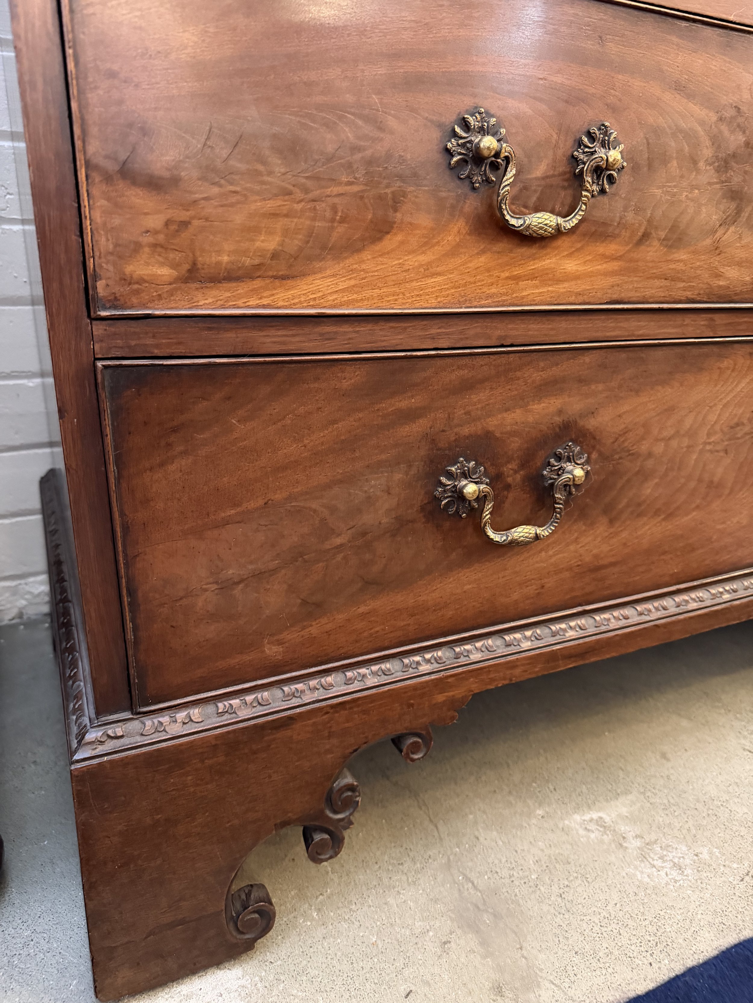 This is a picture of a very handsome George II period Cuban mahogany dwarf wardrobe with its original metalware in the manner of Giles Grendey c1750.