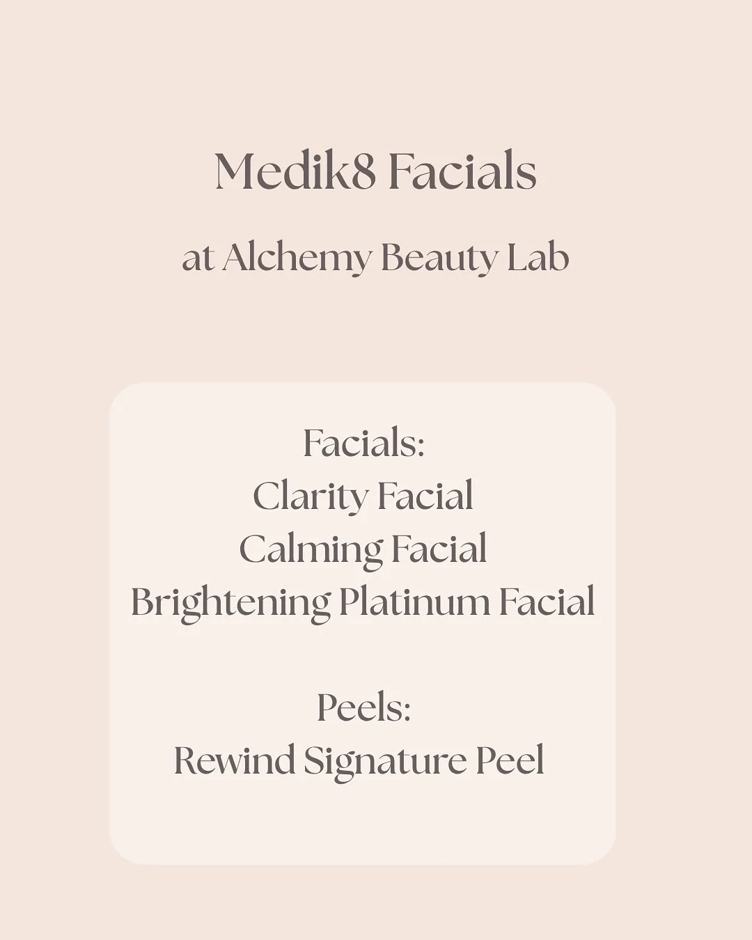 ✨ New Medik8 Facials Have Arrived ✨

We are running our new facials 15% off until we close up for 2025! 

Promo code: MEDIK815🫶🏼

We&rsquo;re so excited to announce the launch of our brand new Medik8 professional treatments, now available at Alchem