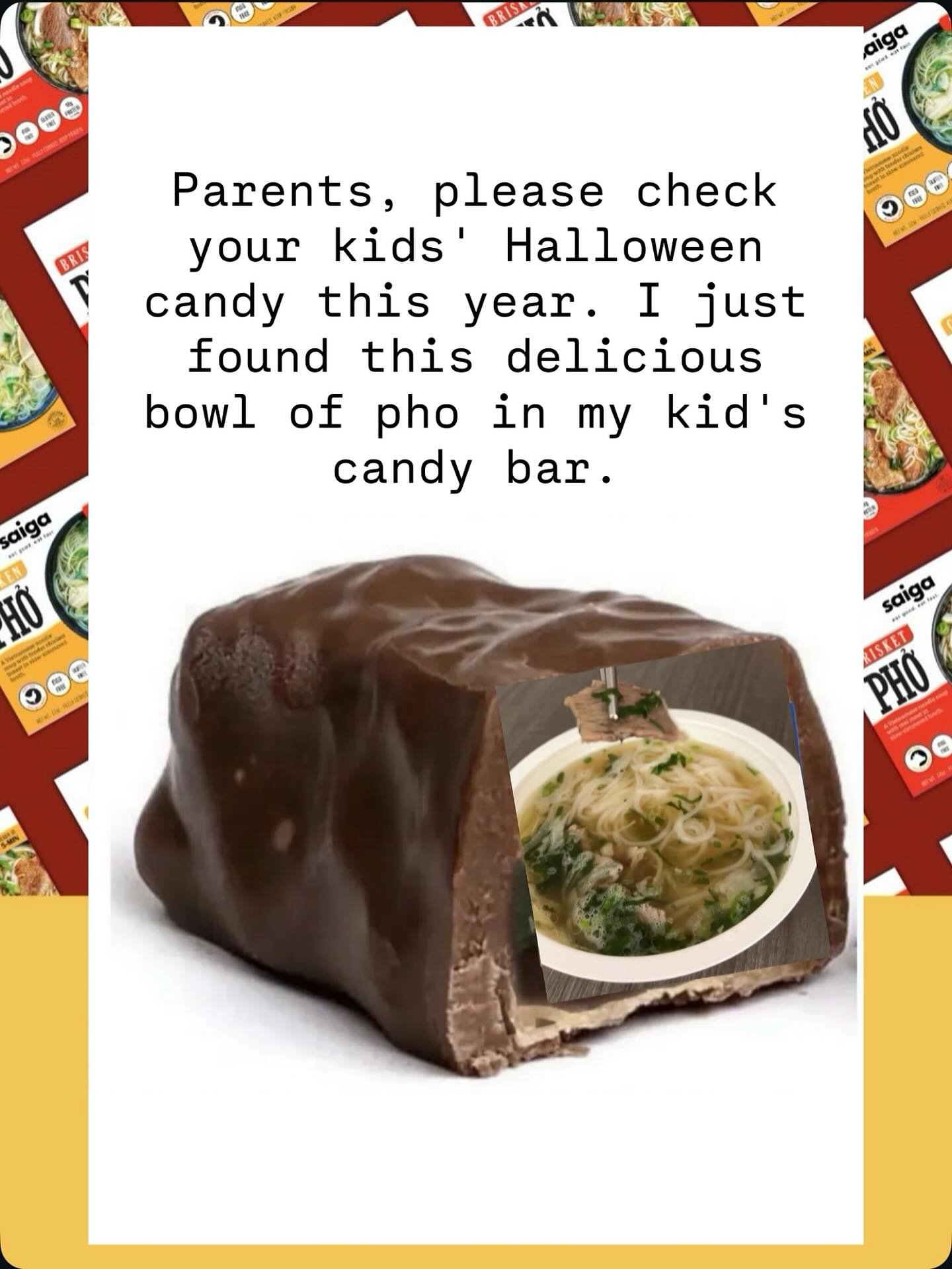 Be careful out there 😉 

Find us in the freezer aisle near you! 🍲
Locations: https://www.saigafoods.com/where-to-buy

Family owned and operated. 24-hour broth. All natural ingredients. No msg. Ready within minutes! Simply open, reheat straight from