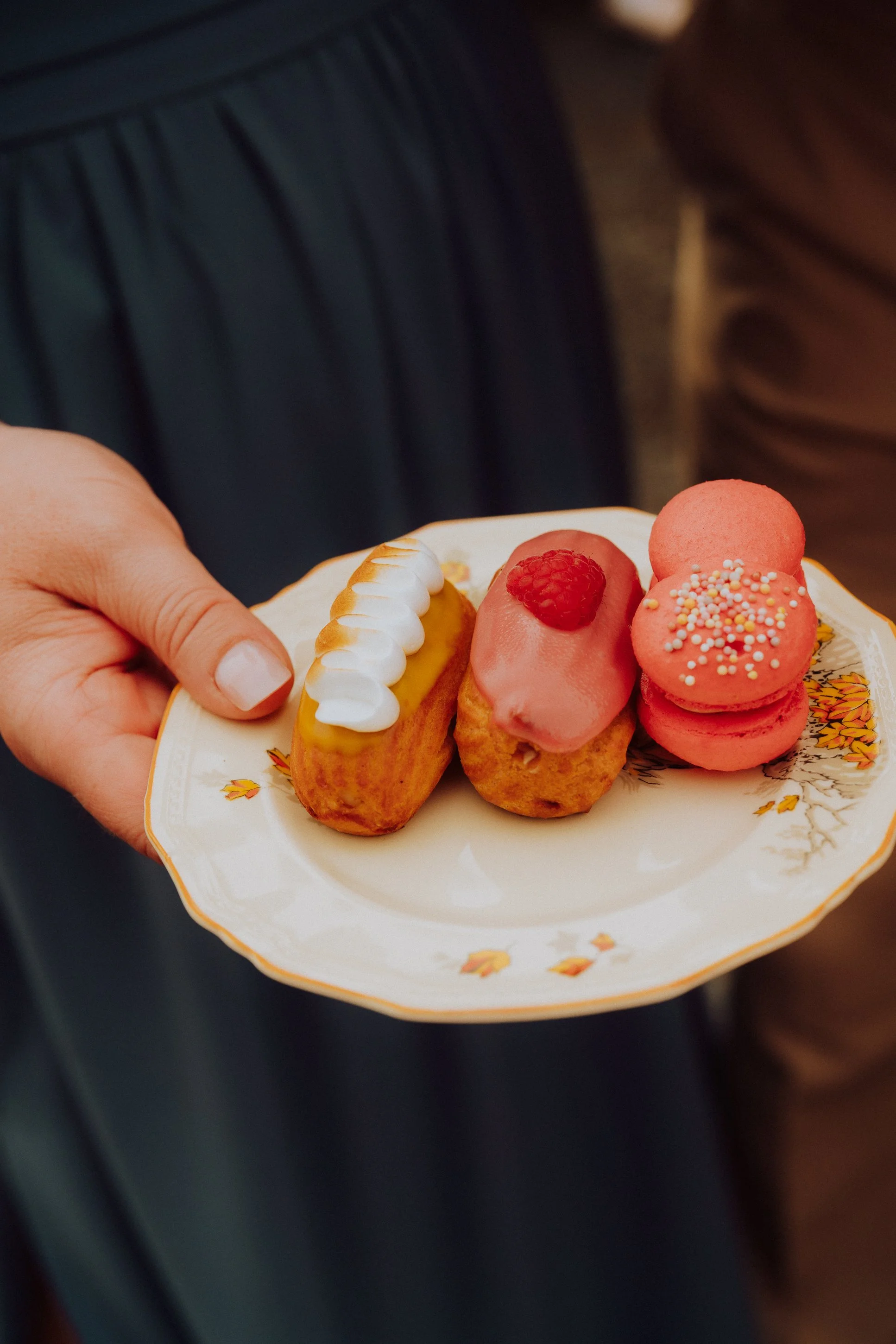 bristol wedding photographer - colourful pastries from a wedding breakfast dessert buffet at the ostrich pub during the harbour festival