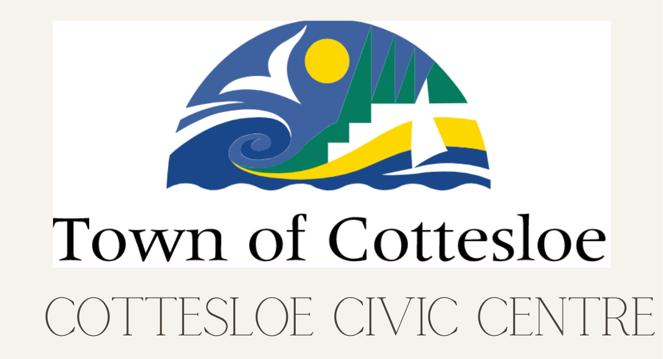 Town of Cottesloe logo featuring a stylized wave, sun, tree, and sailboat with text 'Town of Cottesloe' and 'Cottesloe Civic Centre'.