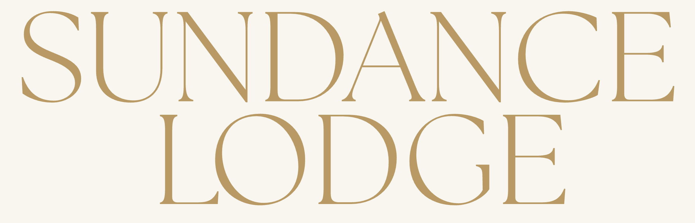 Text reading 'SUNDANCE LODGE' in large, gold-colored font on a light background.