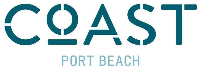 Logo with the word 'COAST' in large letters and 'PORT BEACH' written below in smaller font.