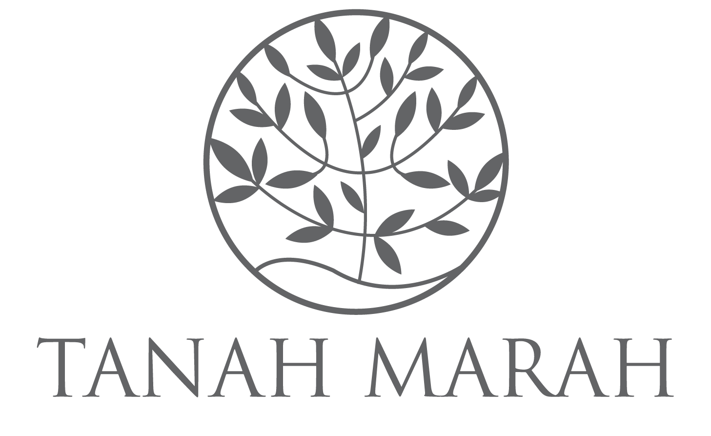 A logo featuring a stylized tree within a circle above the words "TANAH MARAH" in gray capital letters.