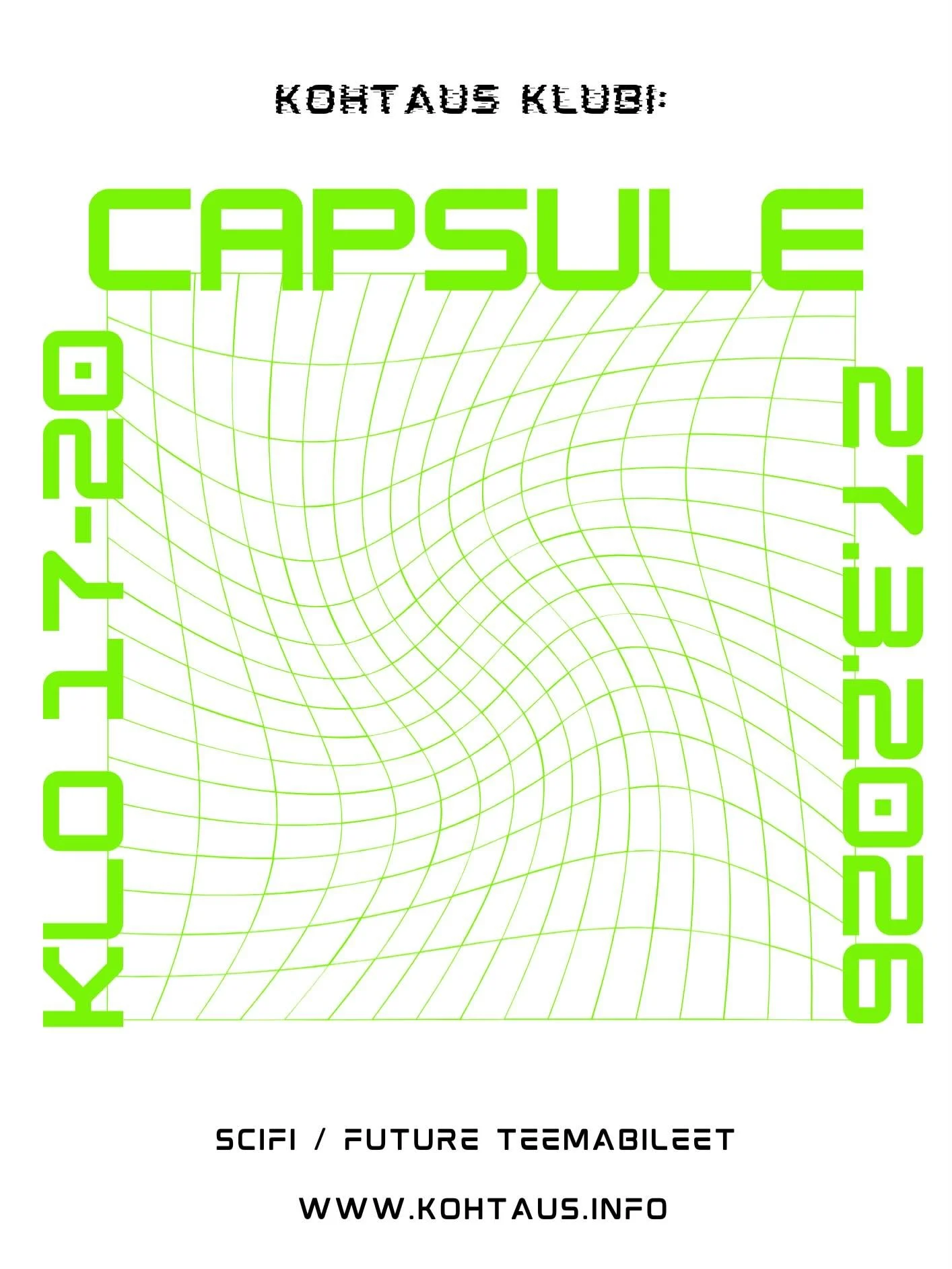 Pe 27.3. Klubilla Capsule Scifi/Future teeambileet!
🪩Tanssia
🎶Musiikkia
📸Valokuvauspiste
🧑&zwj;🎤Neon/UV- kasvomaaleja
🧁Naposteltavaa 
👽Pukeudu illan teemaan, jos se tuntuu hyv&auml;lt&auml;! 

17:00 Ovet
18:30 DJ Overdose 
20:00 Kotiin 

📍Koh