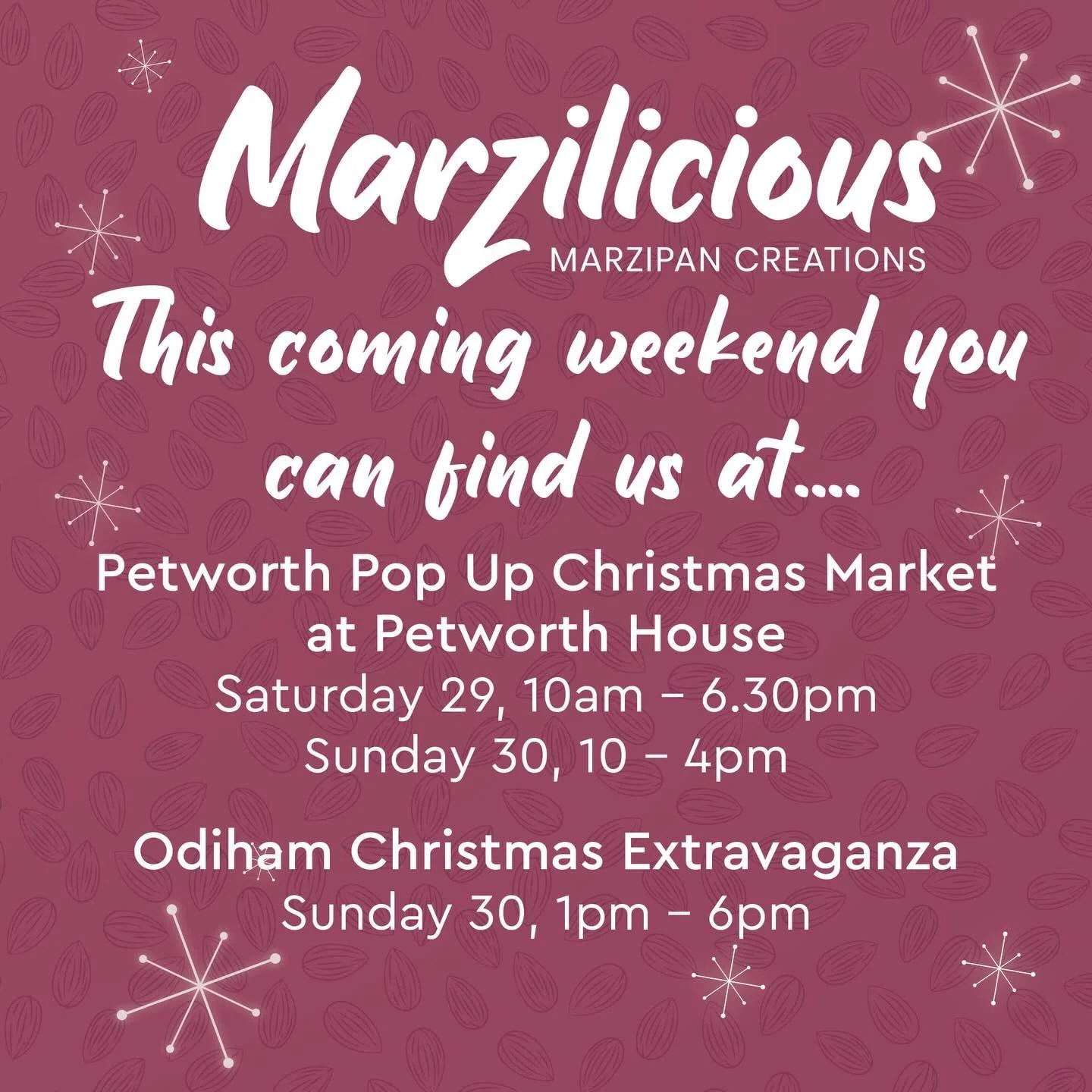 The Bears are out and about again this weekend:
Petworth Pop Up Christmas Market at Petworth House
Saturday 29, 10am - 6.30pm Sunday 30, 10 - 4pm

Odiham Christmas Extravaganza
Sunday 30, 1pm - 6pm

We look forward to seeing all you lovely marzifans 