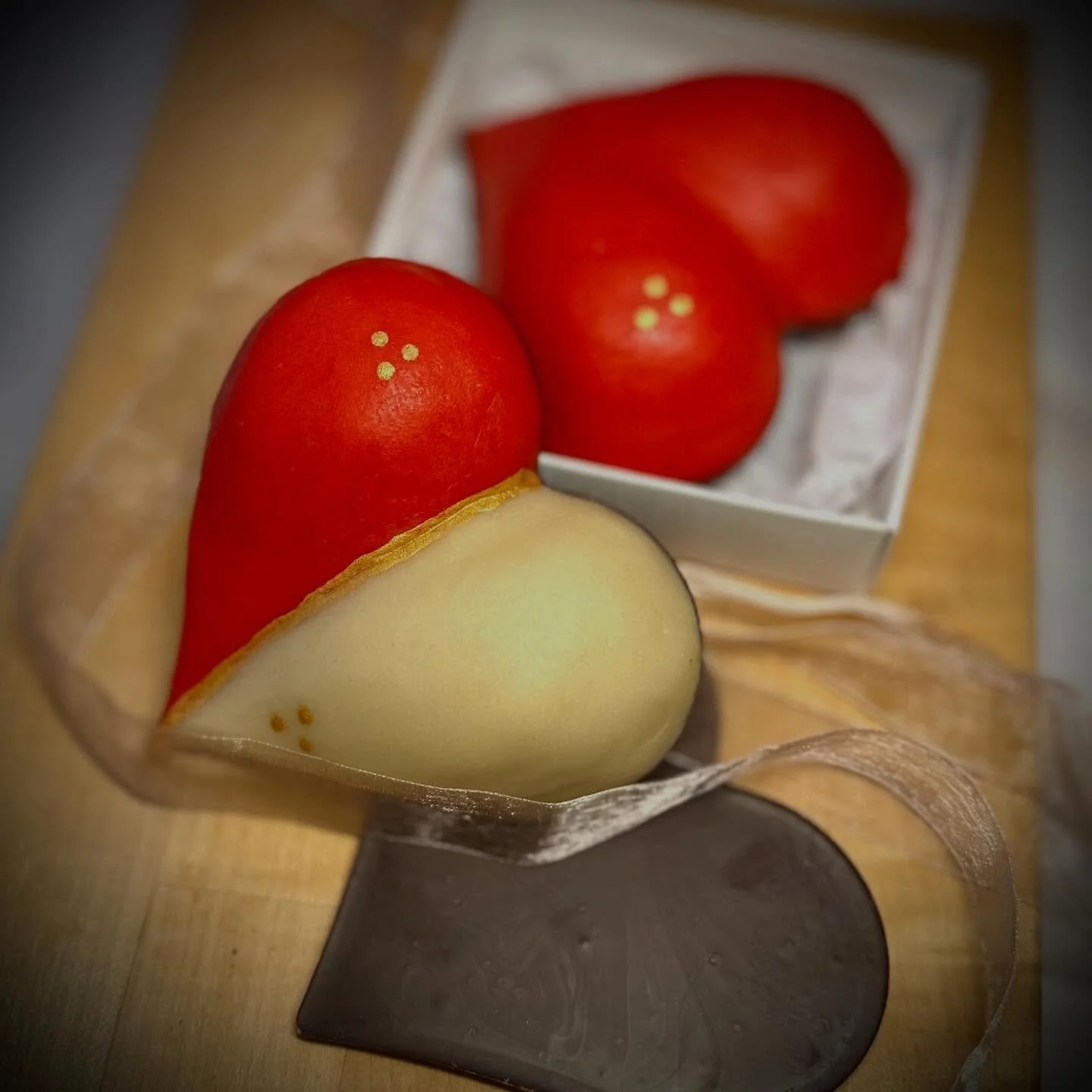 Available now online! 
Our deliciously voluptuous bumper marzipan hearts, made in collaboration with the fabulous @nobleandstace are now available to order from our site.
There are three options- either totally enrobed in dark chocolate, or hand moul