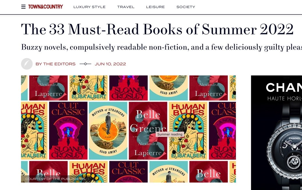 Town &amp; Country: “33 Best Summer Beach Reads 2022” 