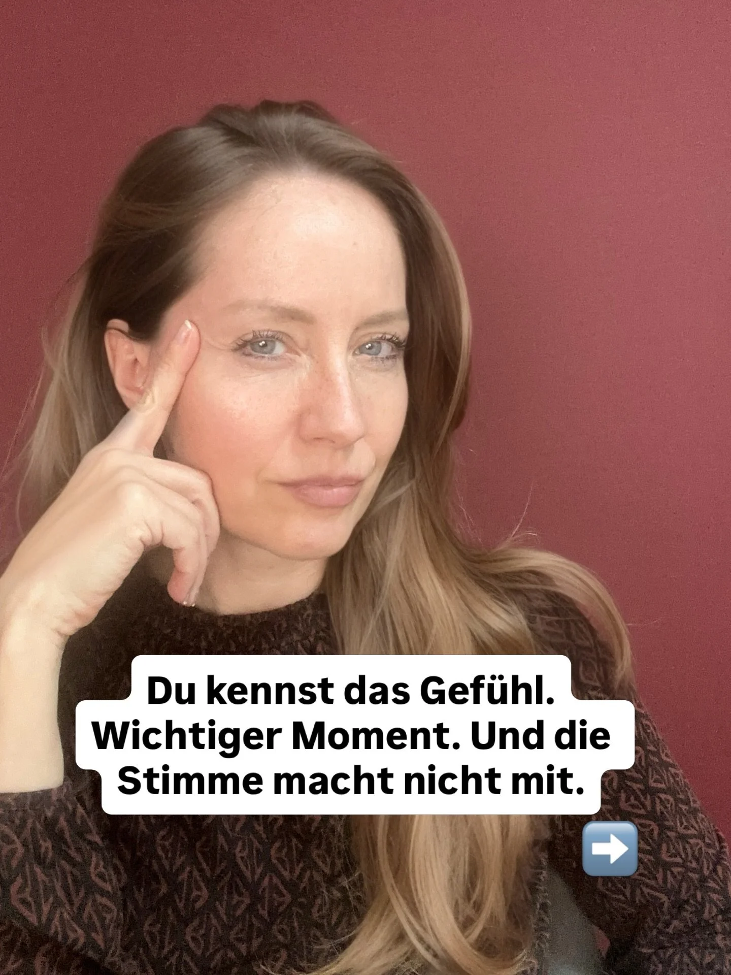 👉 Hol dir den StimmGuide &ndash; kommentiere STIMMGUIDE

Du kennst das Gef&uuml;hl.

Wichtiger Moment. Und die Stimme macht nicht mit.
Genau dann, wenn es z&auml;hlt &ndash; im Pitch, in der Pr&auml;sentation, im entscheidenden Gespr&auml;ch &ndash;