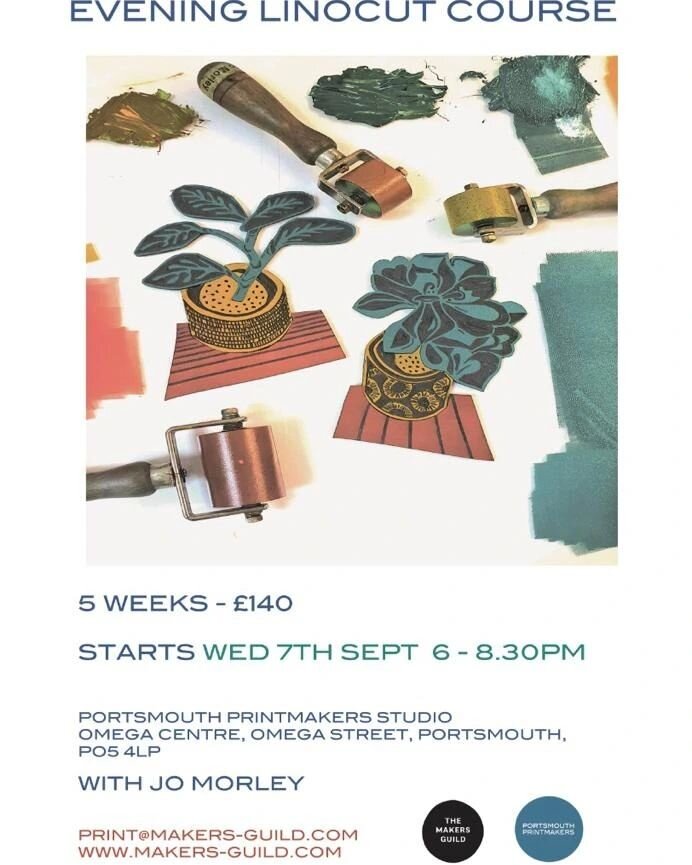 New Evening Course starting @portsmouthprintmakers
The Omega Centre PO5 4LP 

Starting Wednesday 7th September. 

Sign up @makers_guild 
www.makers-guild.com 

Come and join us for some creative printmaking exploring the medium of Linocut. All abilit