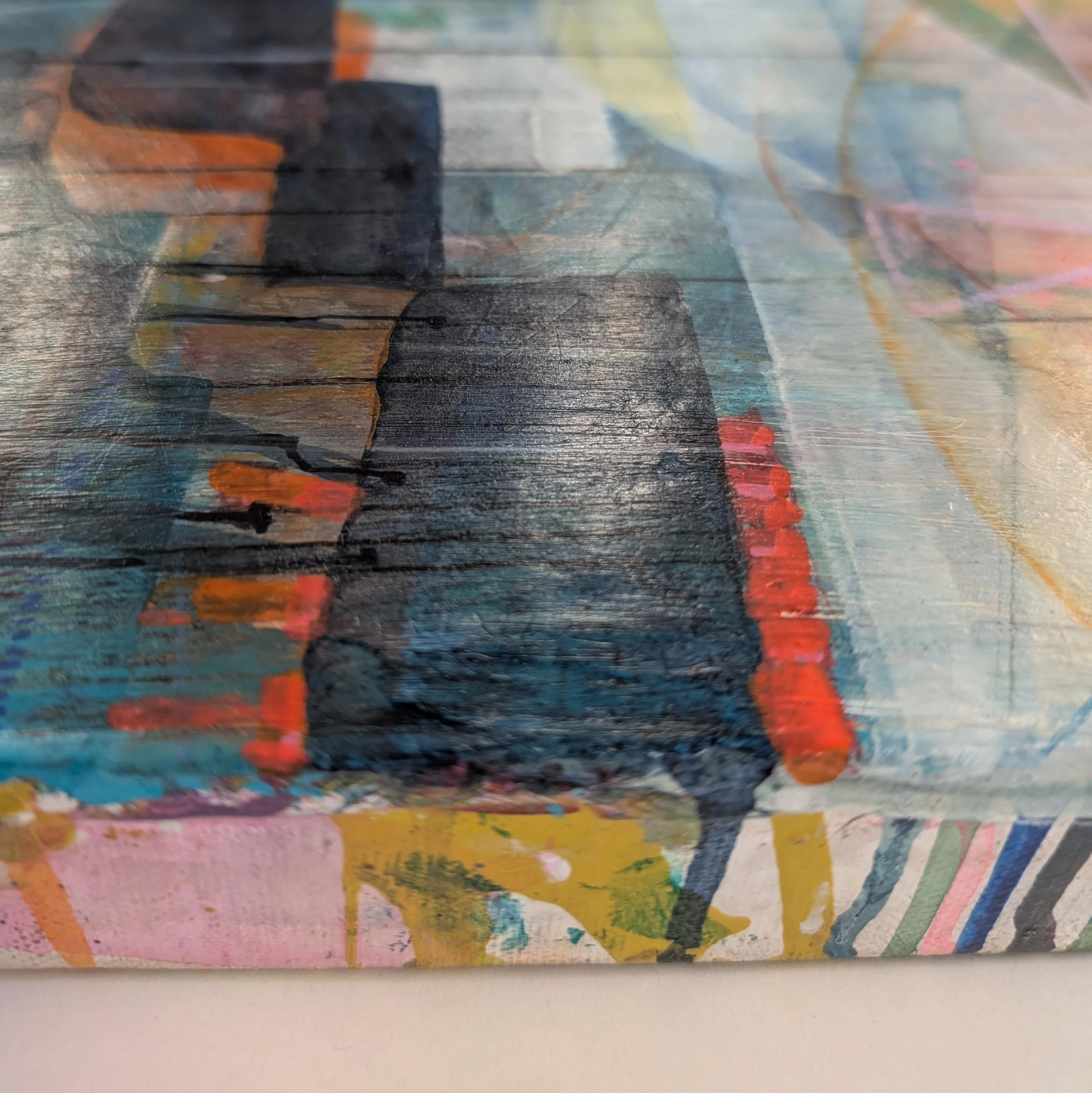 Side profile of deep-edge canvas original abstract artwork