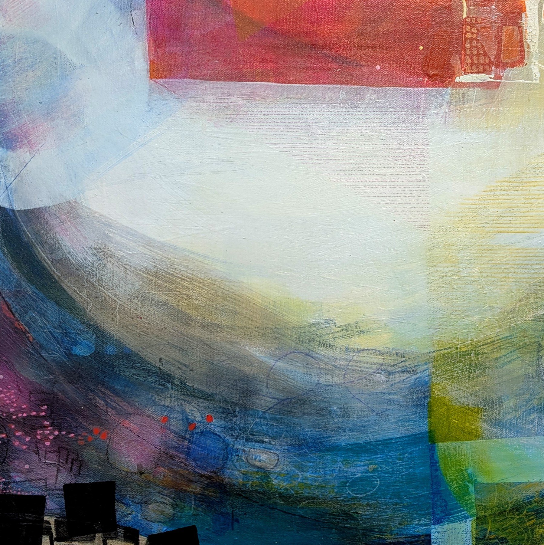 Square unframed abstract artwork displayed on interior wall