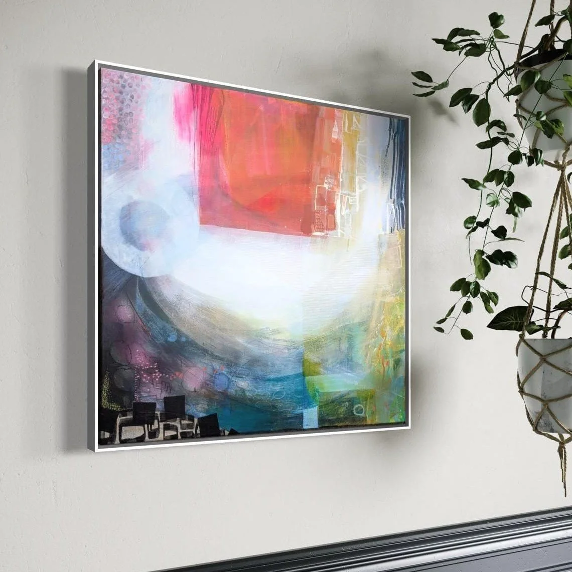 Close-up detail of layered acrylic paint in Buoyant painting