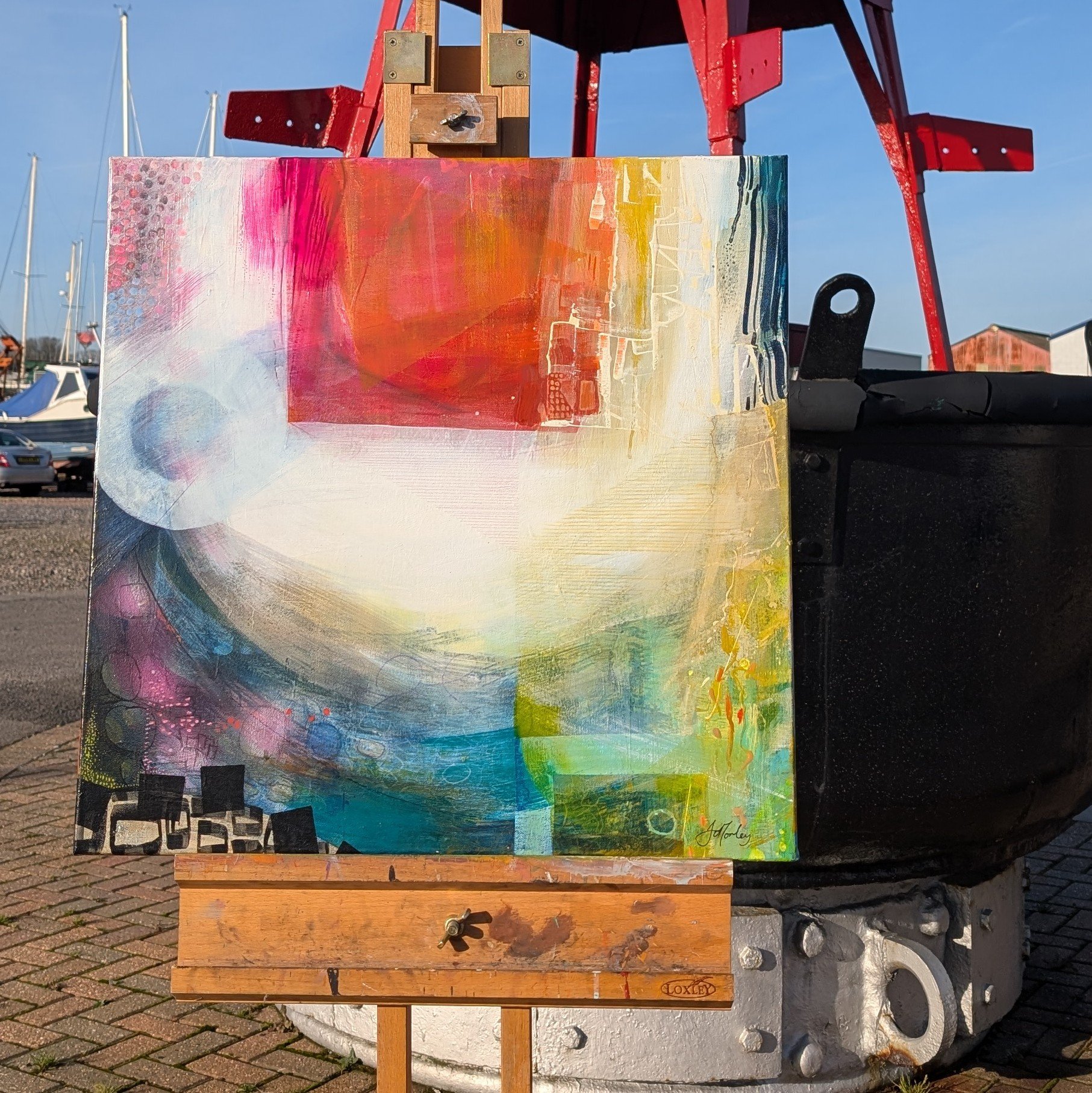 Large contemporary blue abstract canvas artwork with textured layers