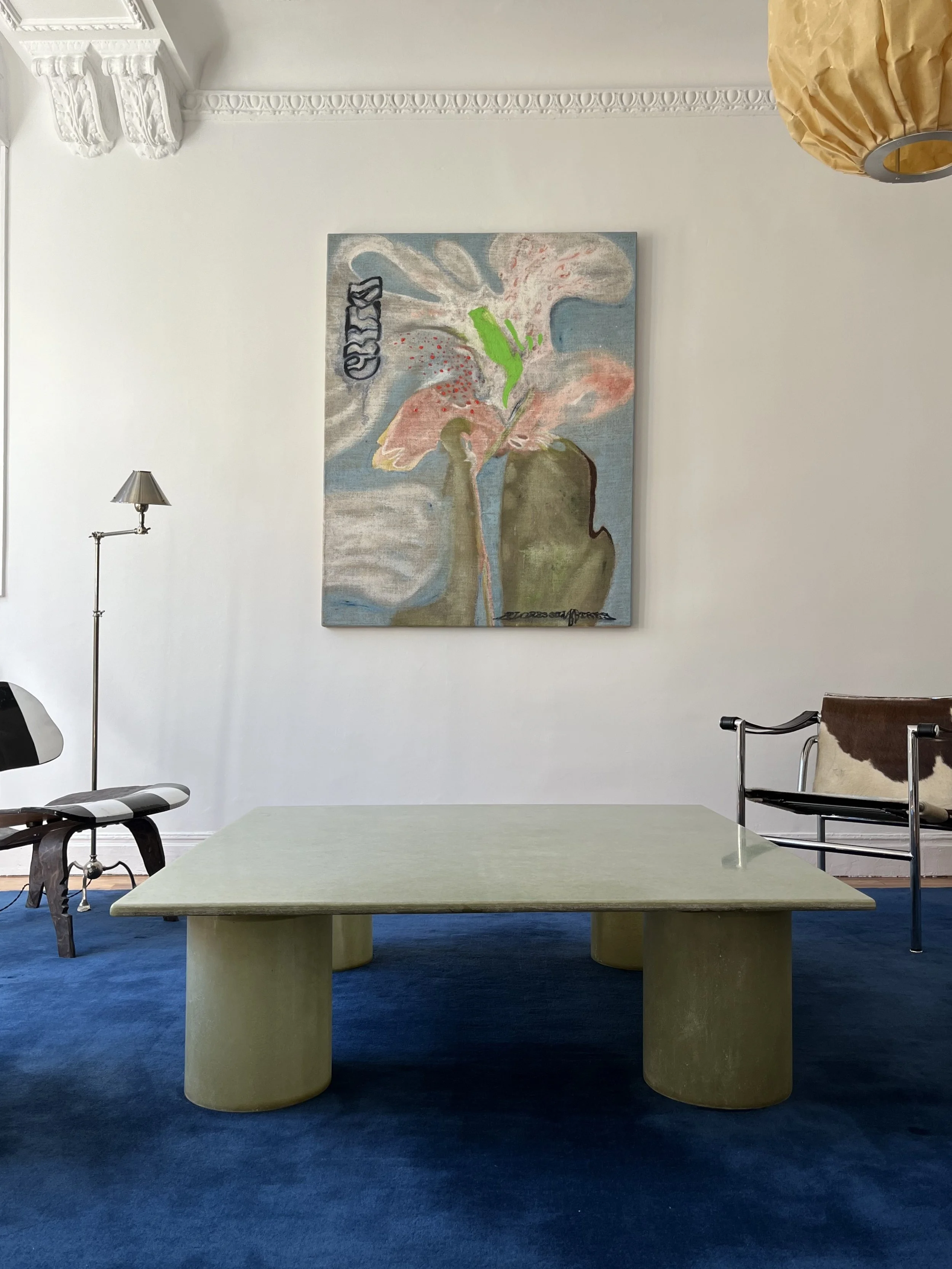 Fiberglass Column Coffee Table in Raw Green by Vava Objects